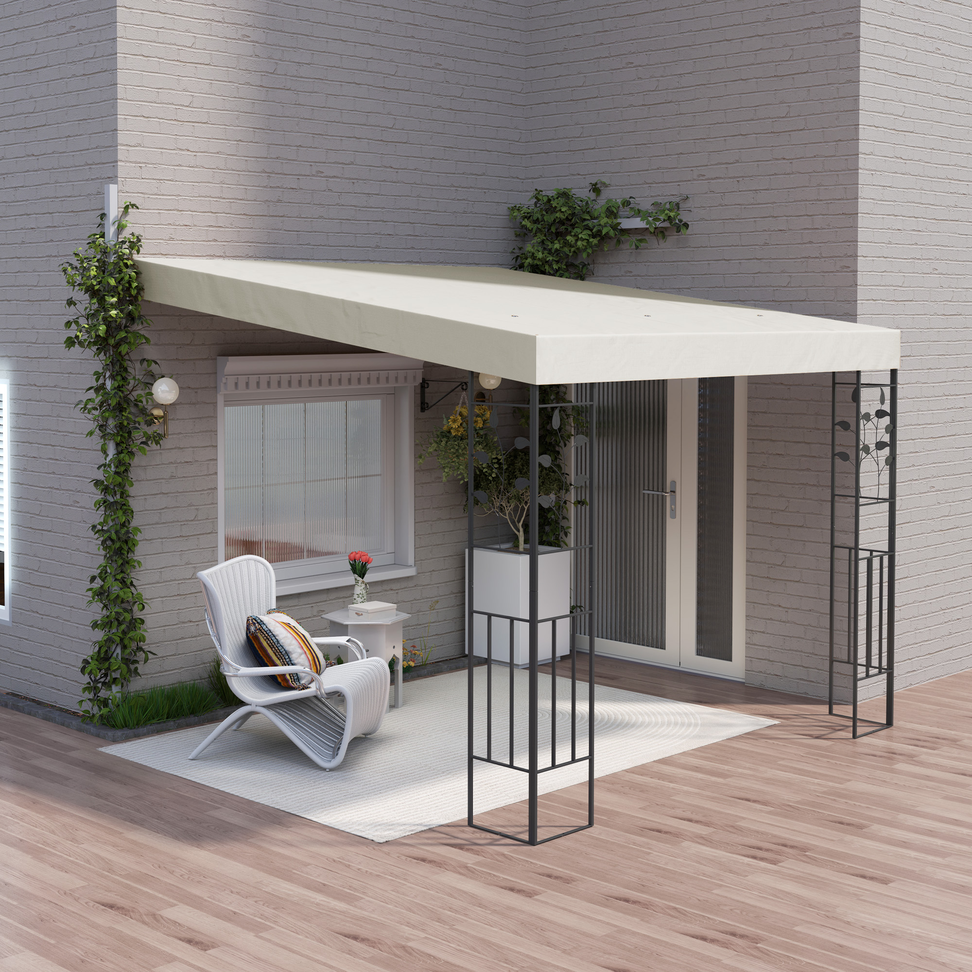 10 x 10 Outdoor Pergola Canopy, Metal Patio Canopy with Drainage Holes for Backyard, Garden, Cream White