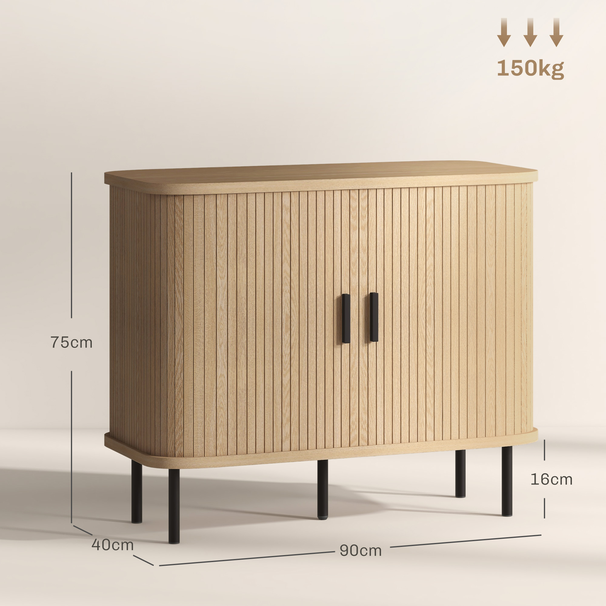 Mid-Century Modern Sideboard Storage Cabinet With Slatted Tambour Sliding — image 3