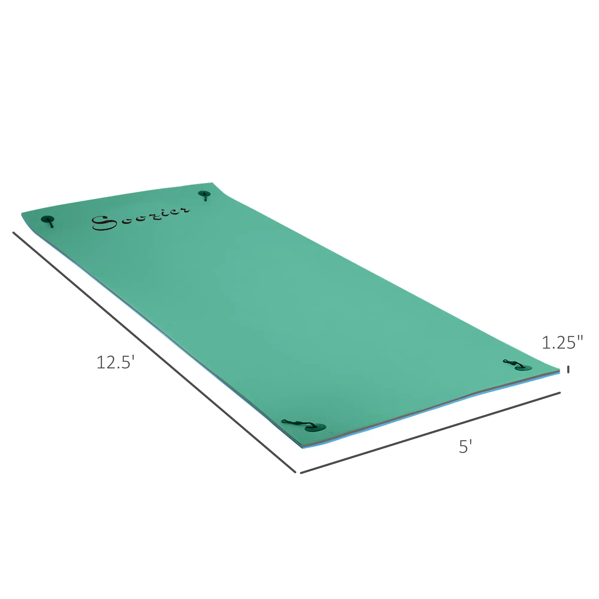 12 x 5 Lily Pad Floating Mat with Cup Holder Table, 3-Layer Portable Roll-Up Water Mat Float Dock for 2-3 People, on Lake, River, Beach, Swimming Pool, Green