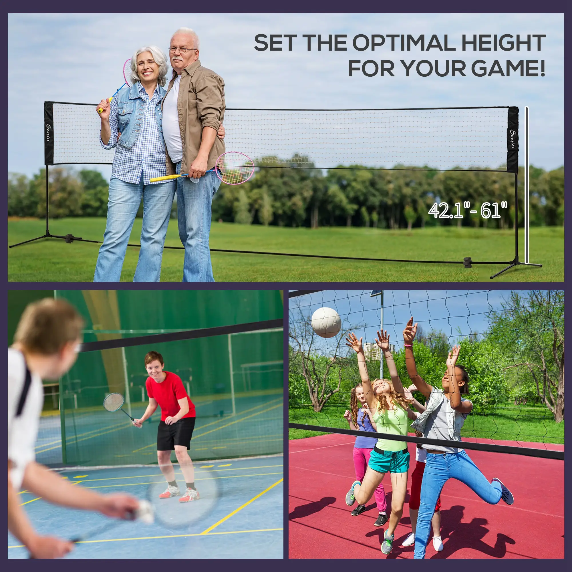 All-in-1 Badminton Set, Height Adjustable for Pickleball, Volleyball, Badminton, Backyard, Beach, Driveway Game
