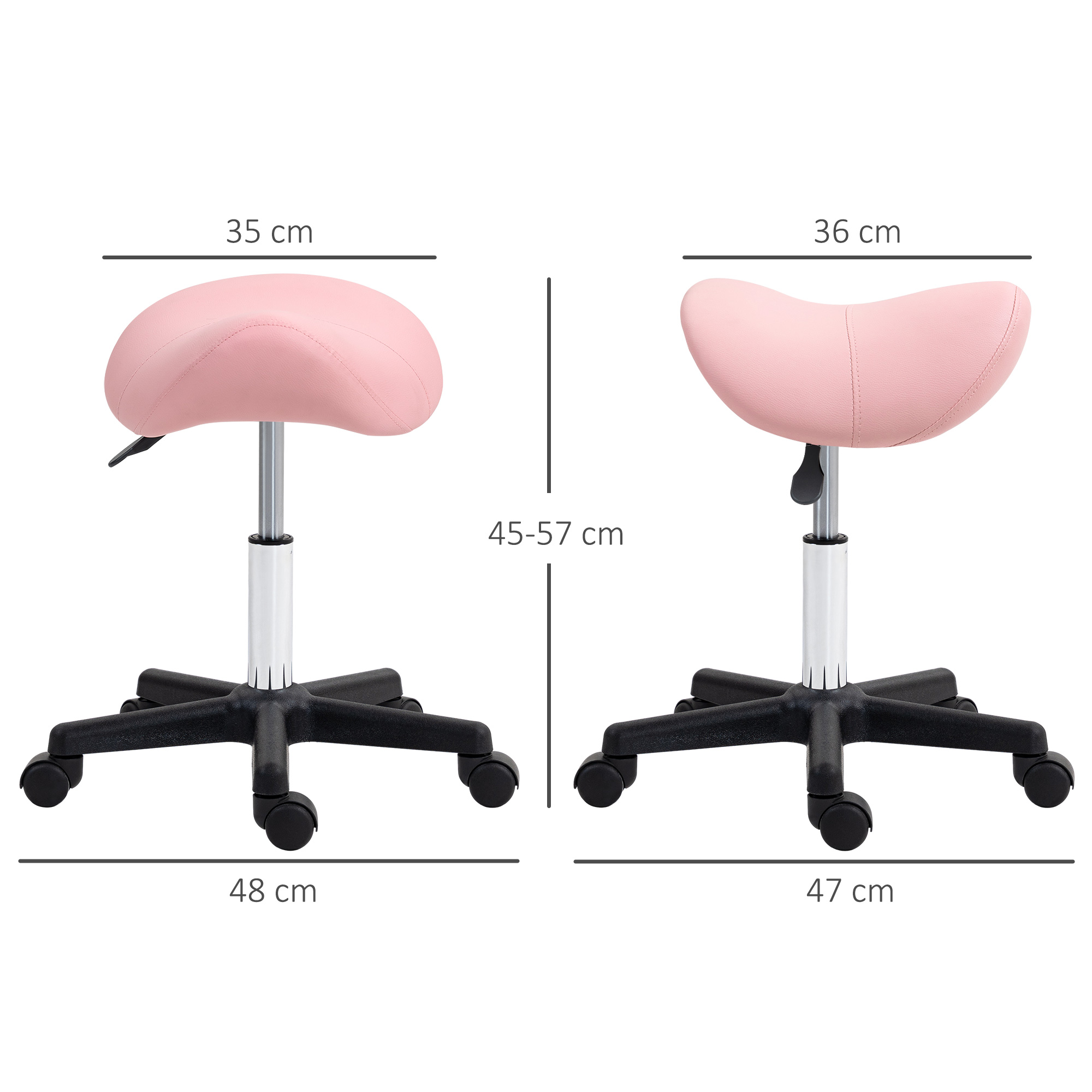 Saddle Stool, PU Leather Adjustable Rolling Salon Chair With Steel Frame For Massage, Spa, Beauty And Tattoo, Pink