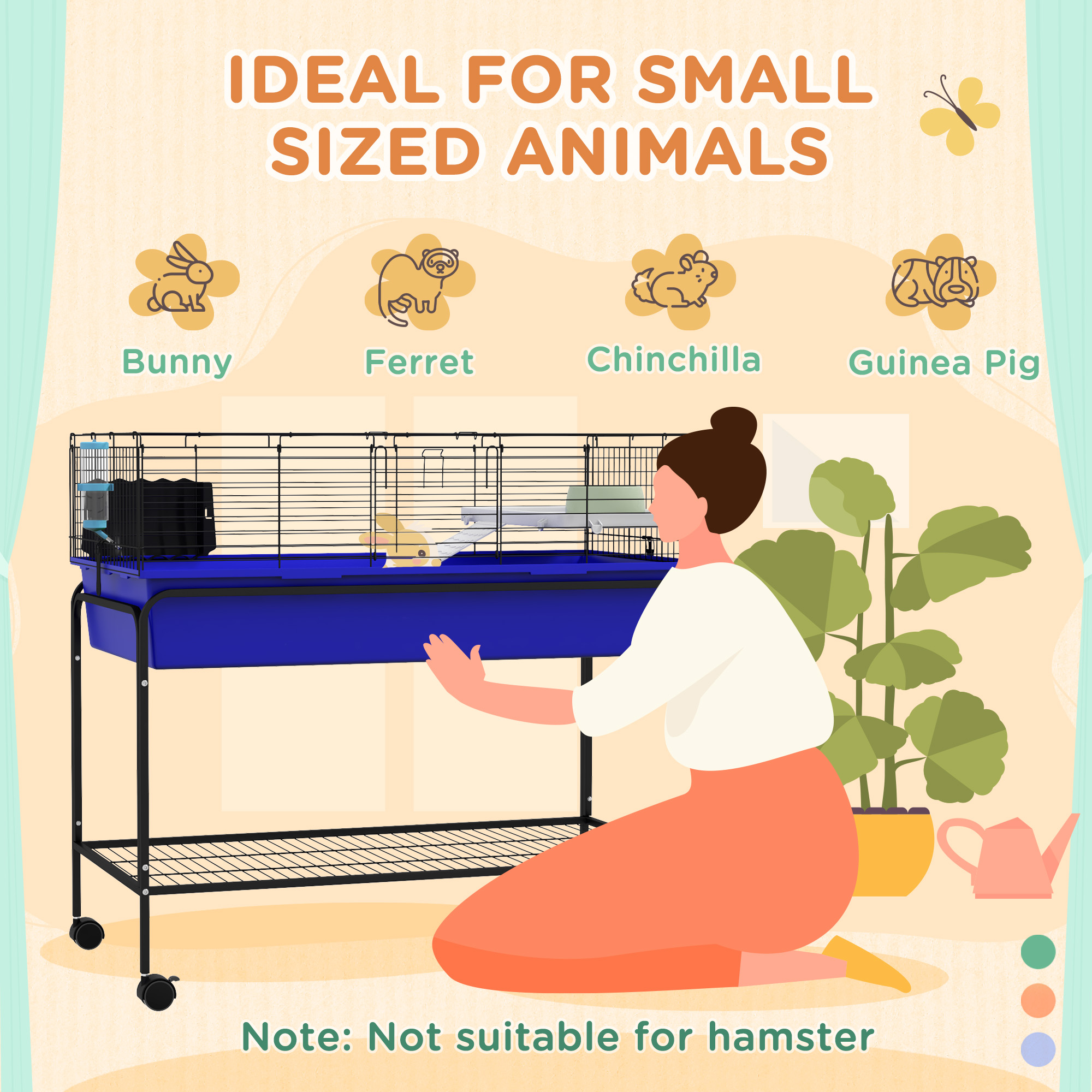  Two-Story Small Animal Cage Removable from Stand, Pet Habitat with Shelf & Wheels, 39" x 20.5" x 36.5", Blue