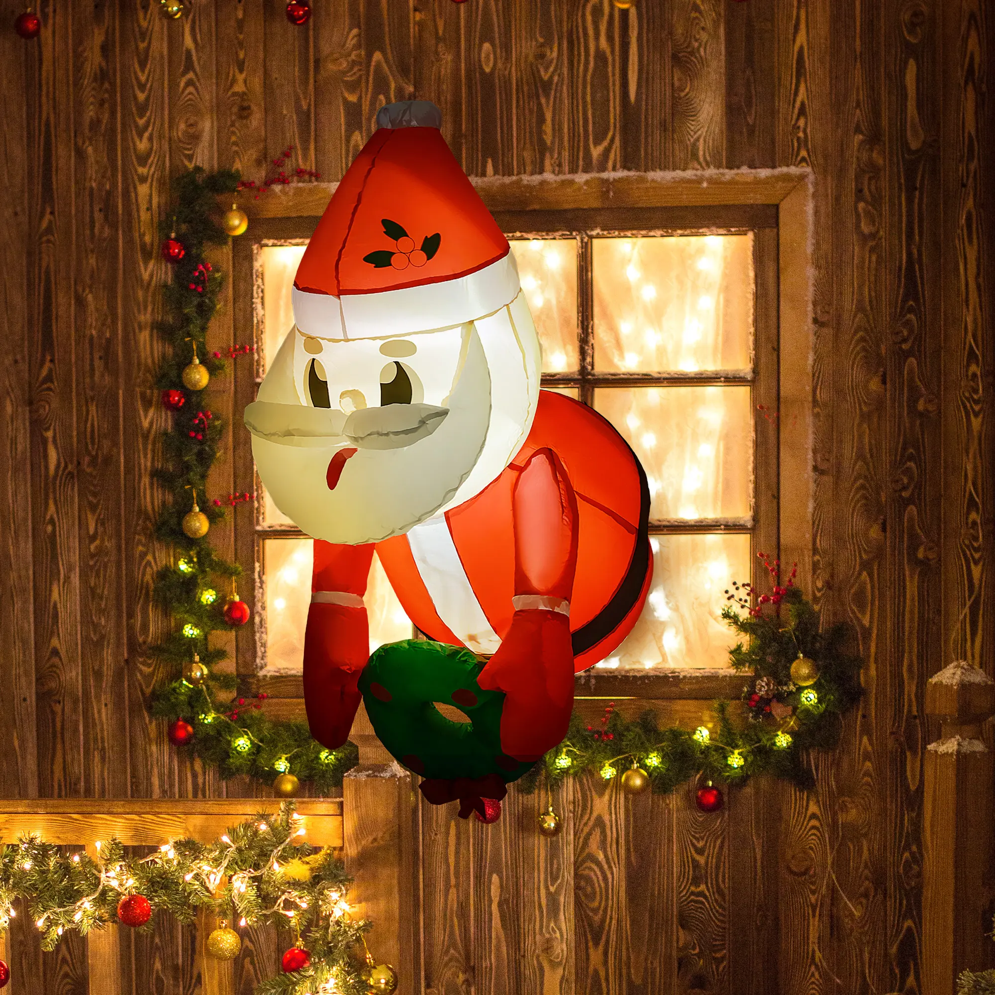 3.4 Inflatable Santa Claus Holding Wreath w