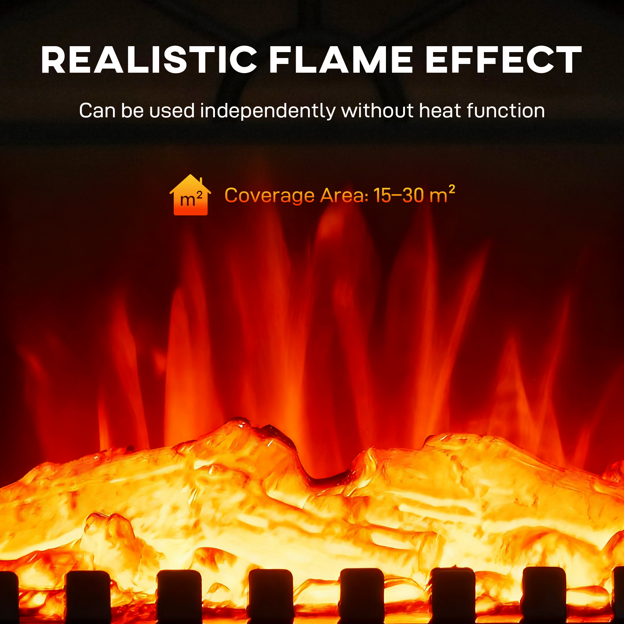 Electric Fireplace Stove Heater With 3D Flame Effect, 2000W1000W, Freestanding