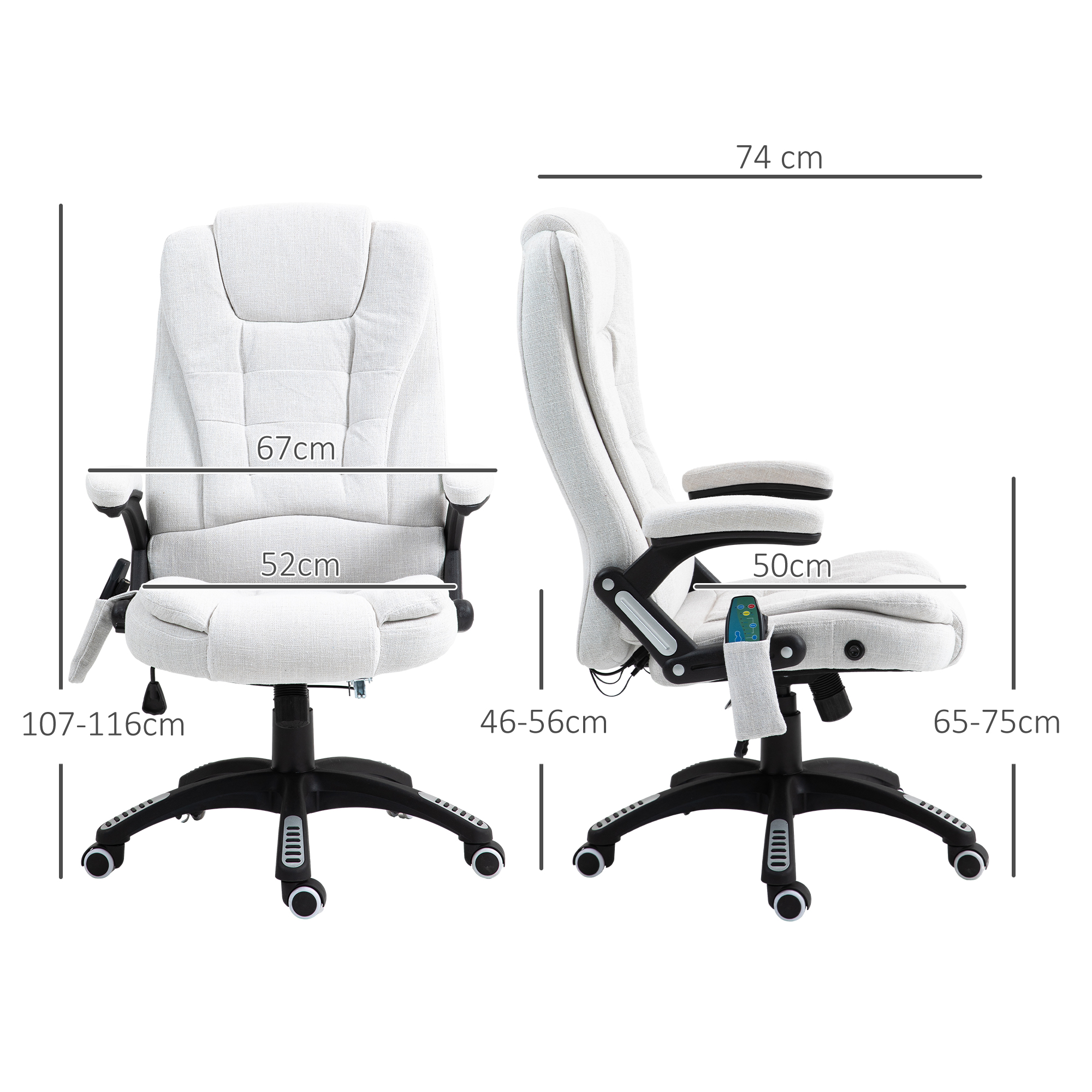 Vinsetto Massage Recliner Chair Heated Office With Six Points Linen-Feel Fabric — image 2