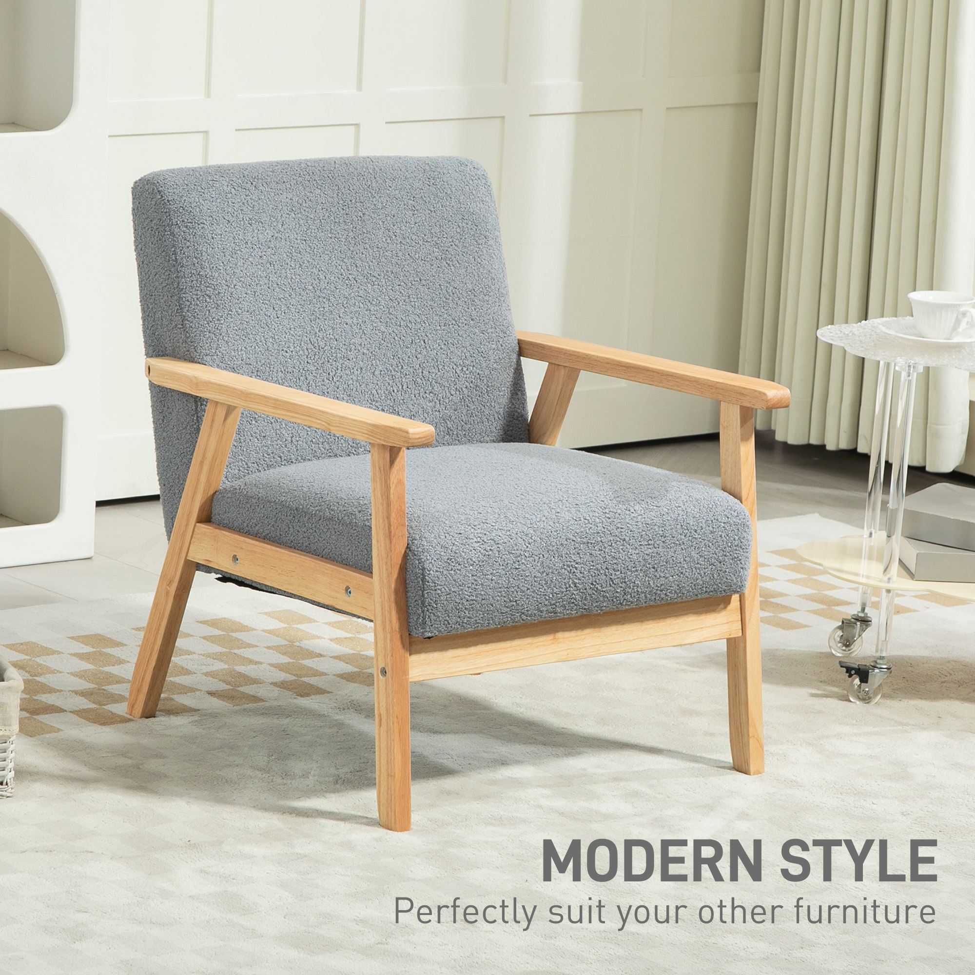Modern Armchair, Cashmere Upholstered Sofa With Solid Wood Legs And Wide Seat — image 2