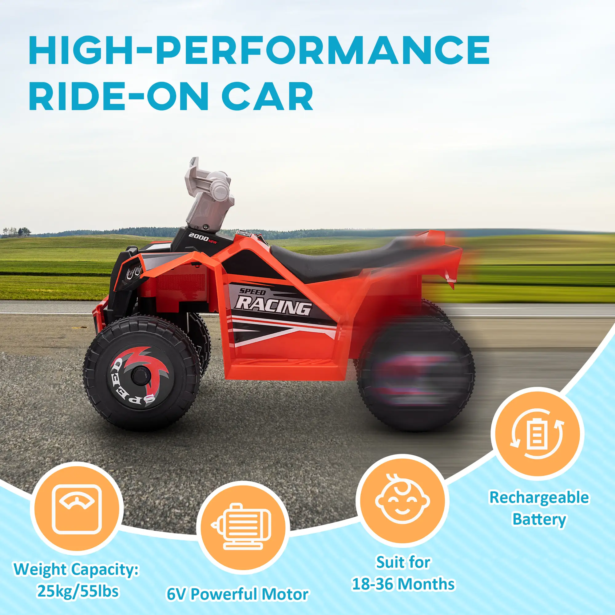 6V Electric Toy Car with Forward Backward, Wear-Resistant Wheels for Ages 18-36 Months, Red