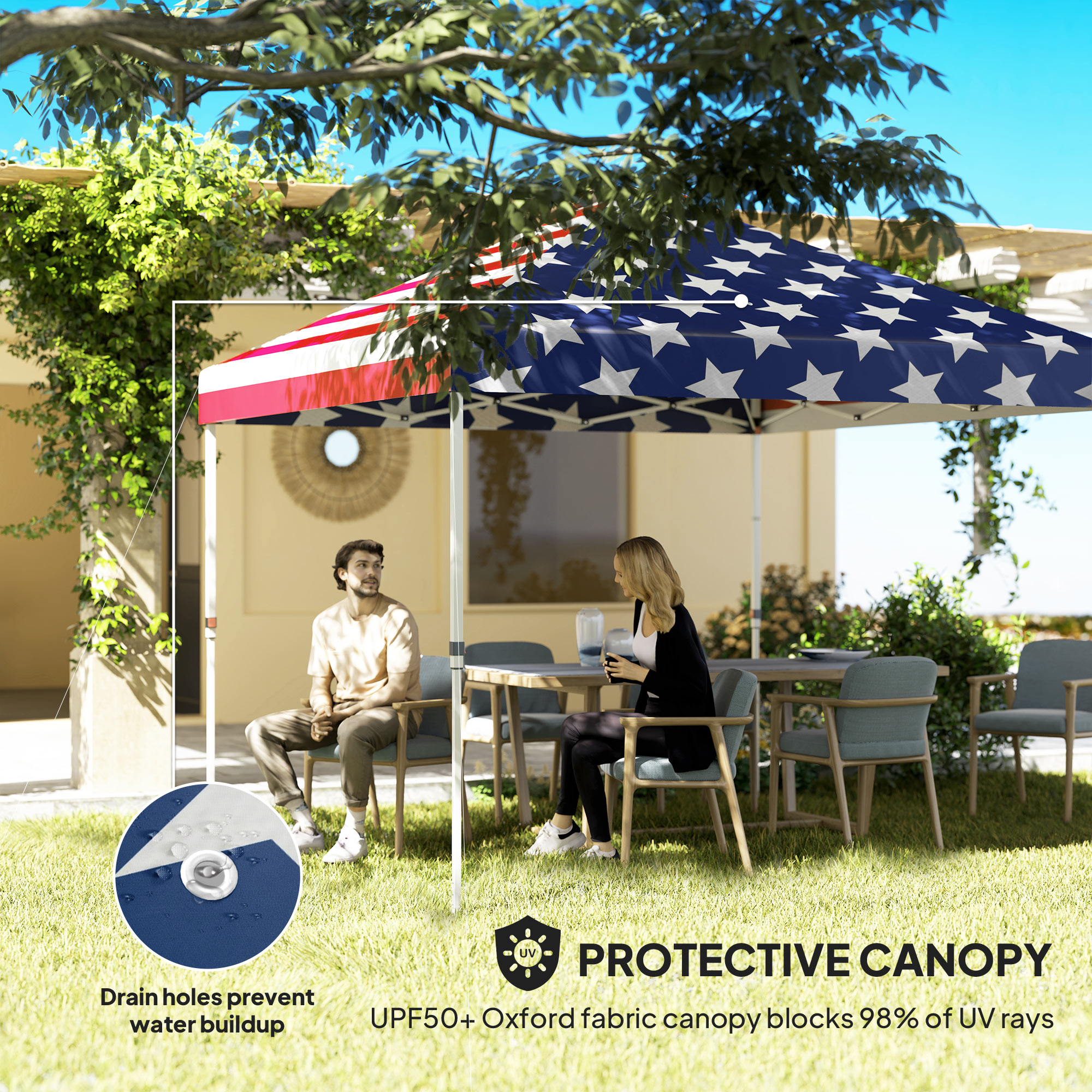 10' x 10' Pop Up Canopy Tent w/ Sidewall, Height Adjustable Instant Sun Shelter w/ Storage Pockets, American Flag Print - Image 2