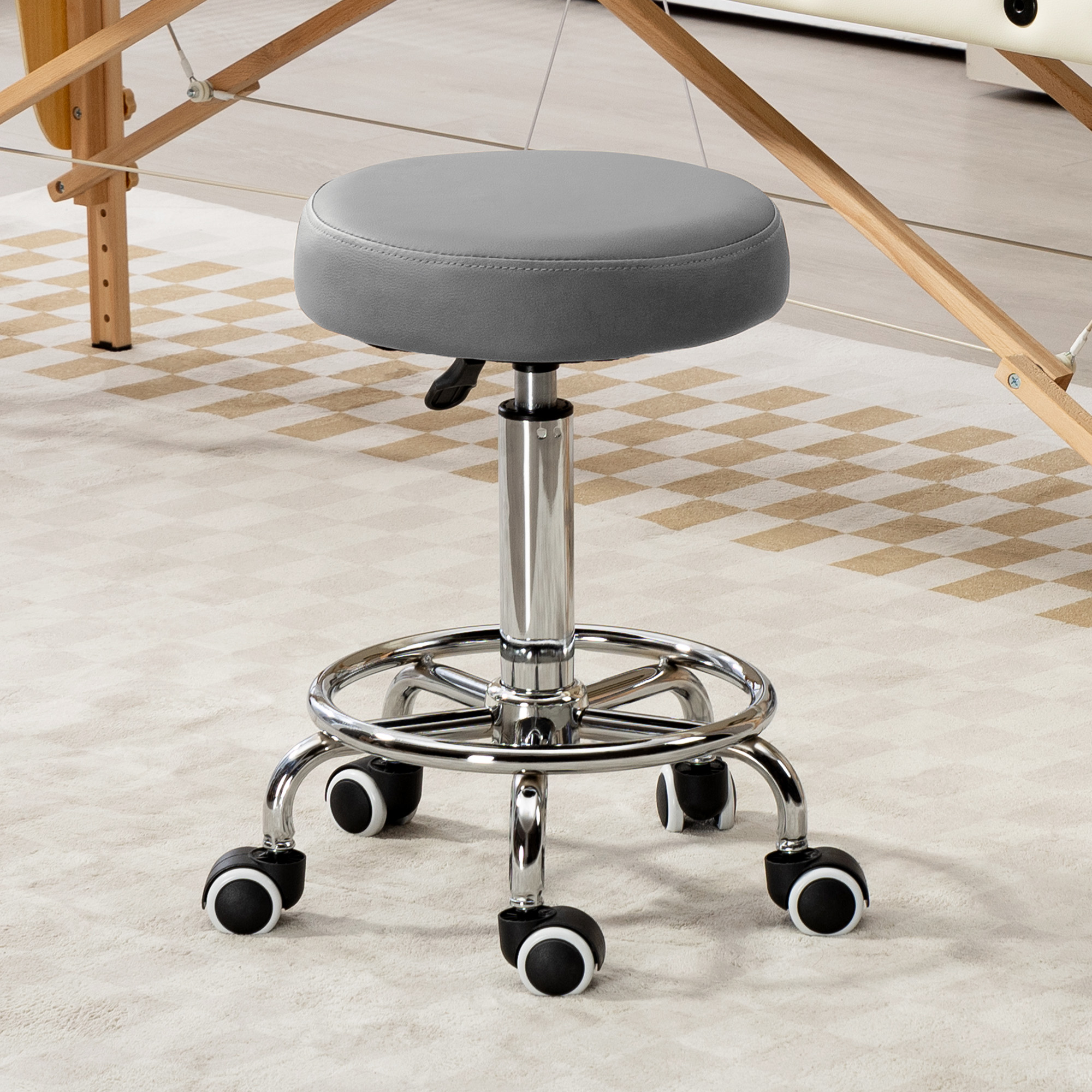 Vinsetto PU Leather Rolling Stool, Height Adjustable Chair With Wheels — image 3