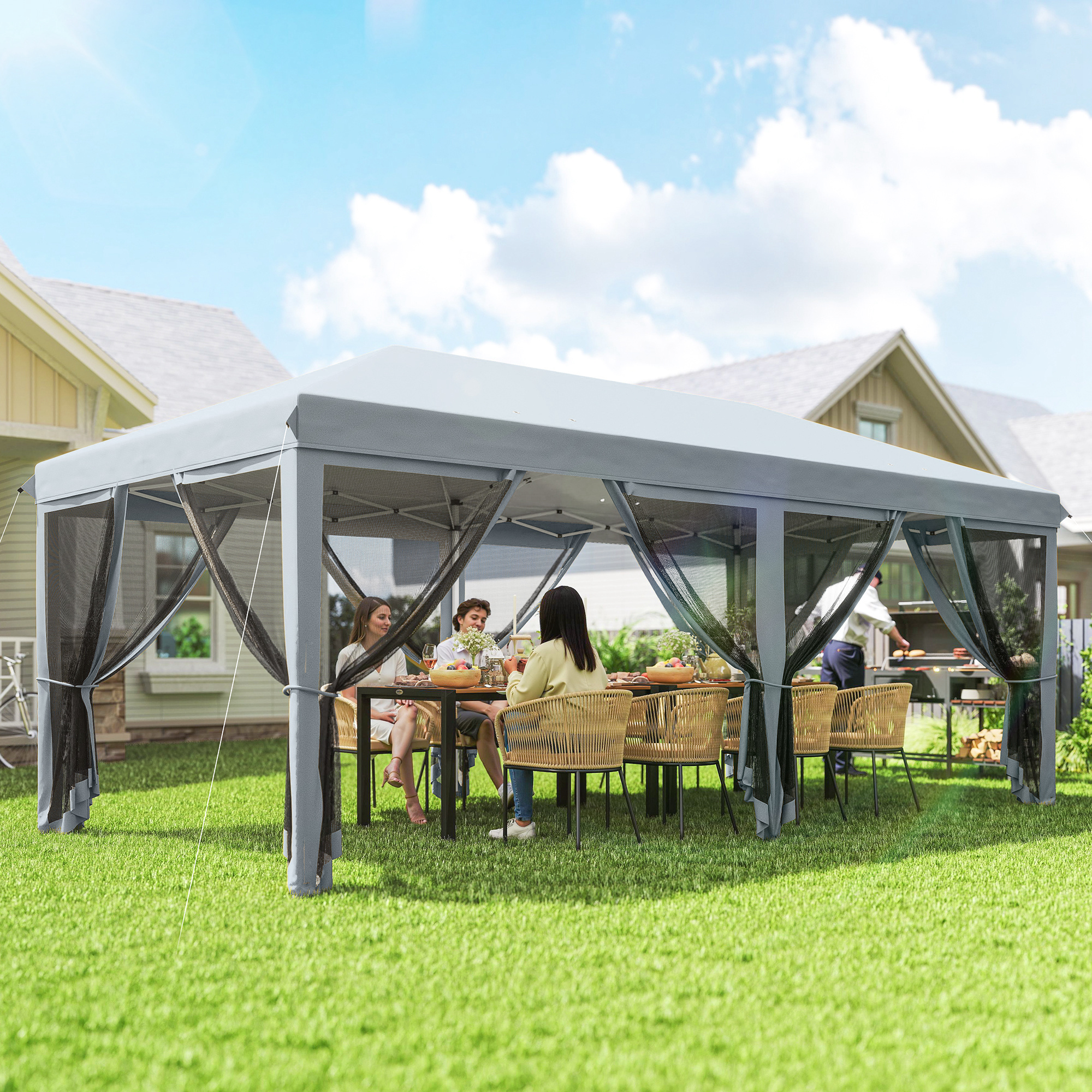 10 x 20 Pop Up Canopy Tent with Netting, Heavy Duty Instant Sun Shelter, Large Tents for Parties with Carry Bag for Outdoor, Garden, Patio, Gray