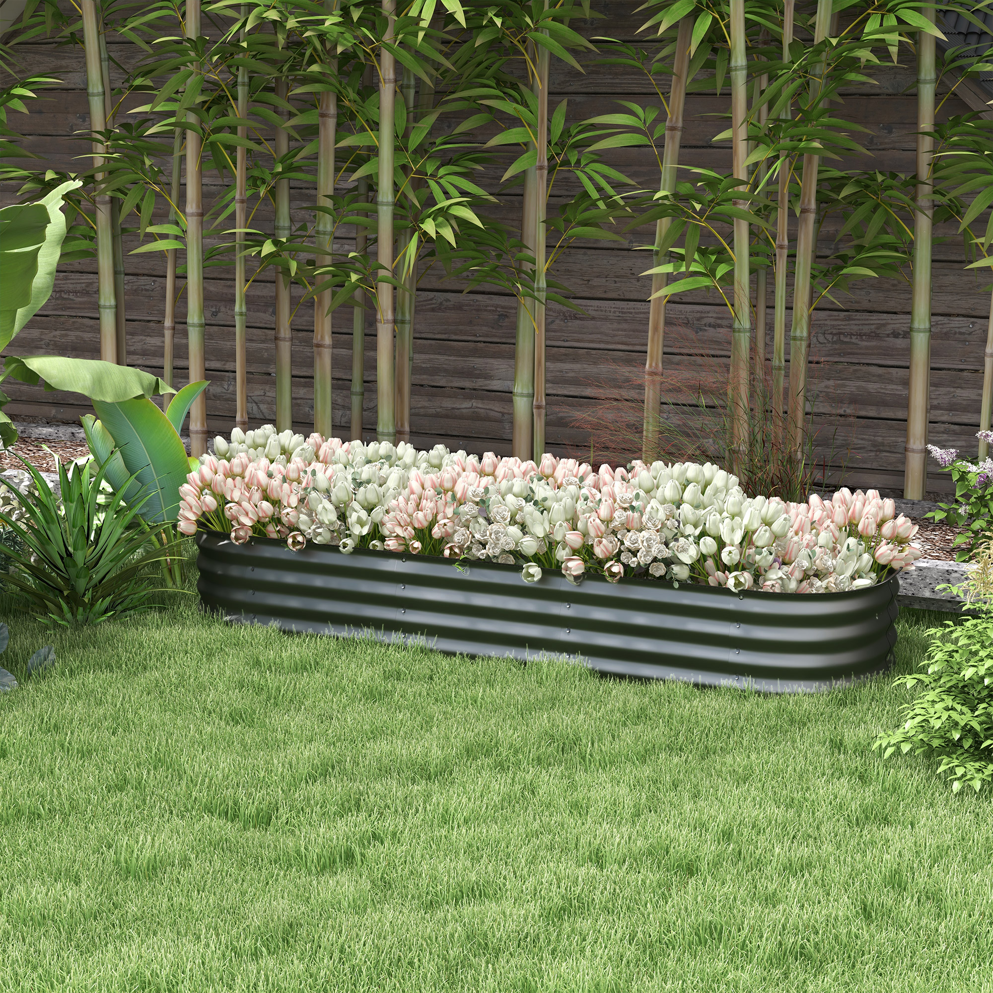 6.4 x 2 x 1 Galvanized Raised Garden Bed Kit, Metal Planter Box with Safety Edging, Dark Gray