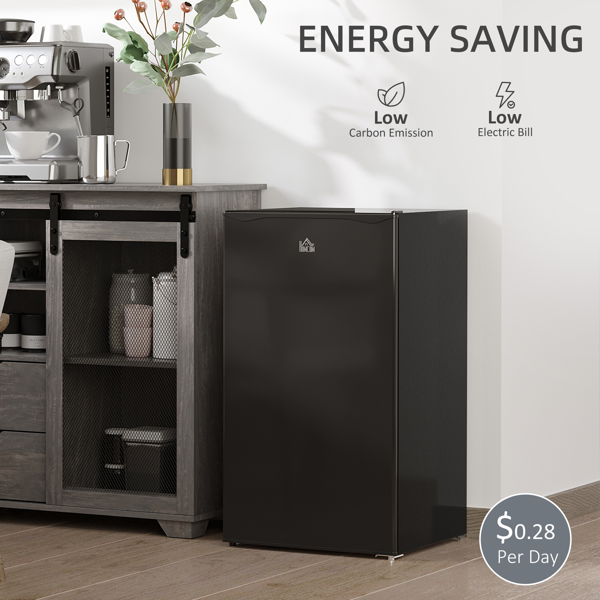  3.2 Cu.Ft Mini Fridge with Freezer, Single Door Compact Refrigerator with Adjustable Thermostat, Shelf and Reversible Door for Bedroom, Dorm, Home Office, Energy Efficient, Black