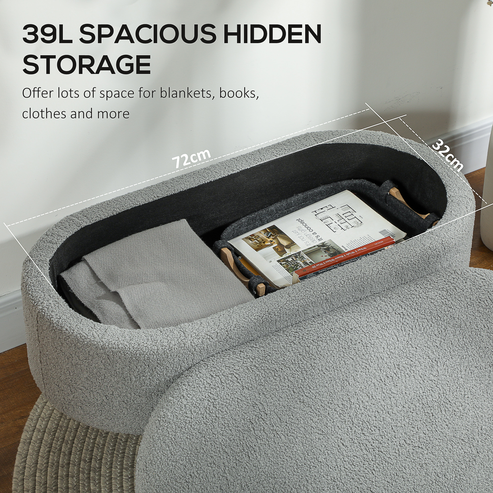 Teddy Fleece Storage Ottoman - Grey — image 5
