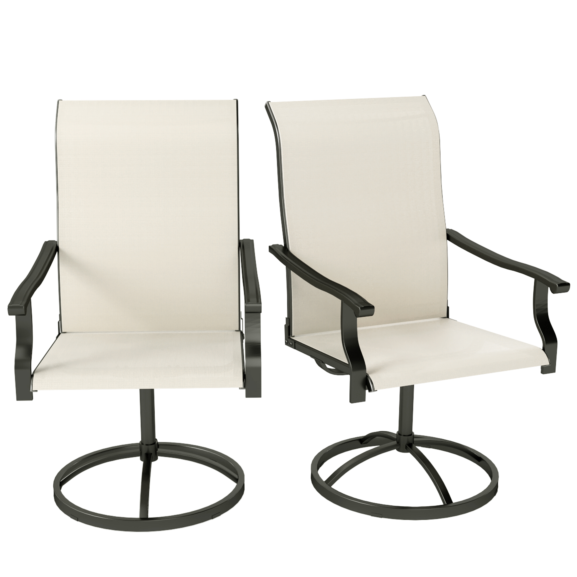 Patio Swivel Chairs Set of 2, High Back Patio Dining Chairs with All-Weather Mesh for Backyard, Lawn, Garden, Beige - 9
