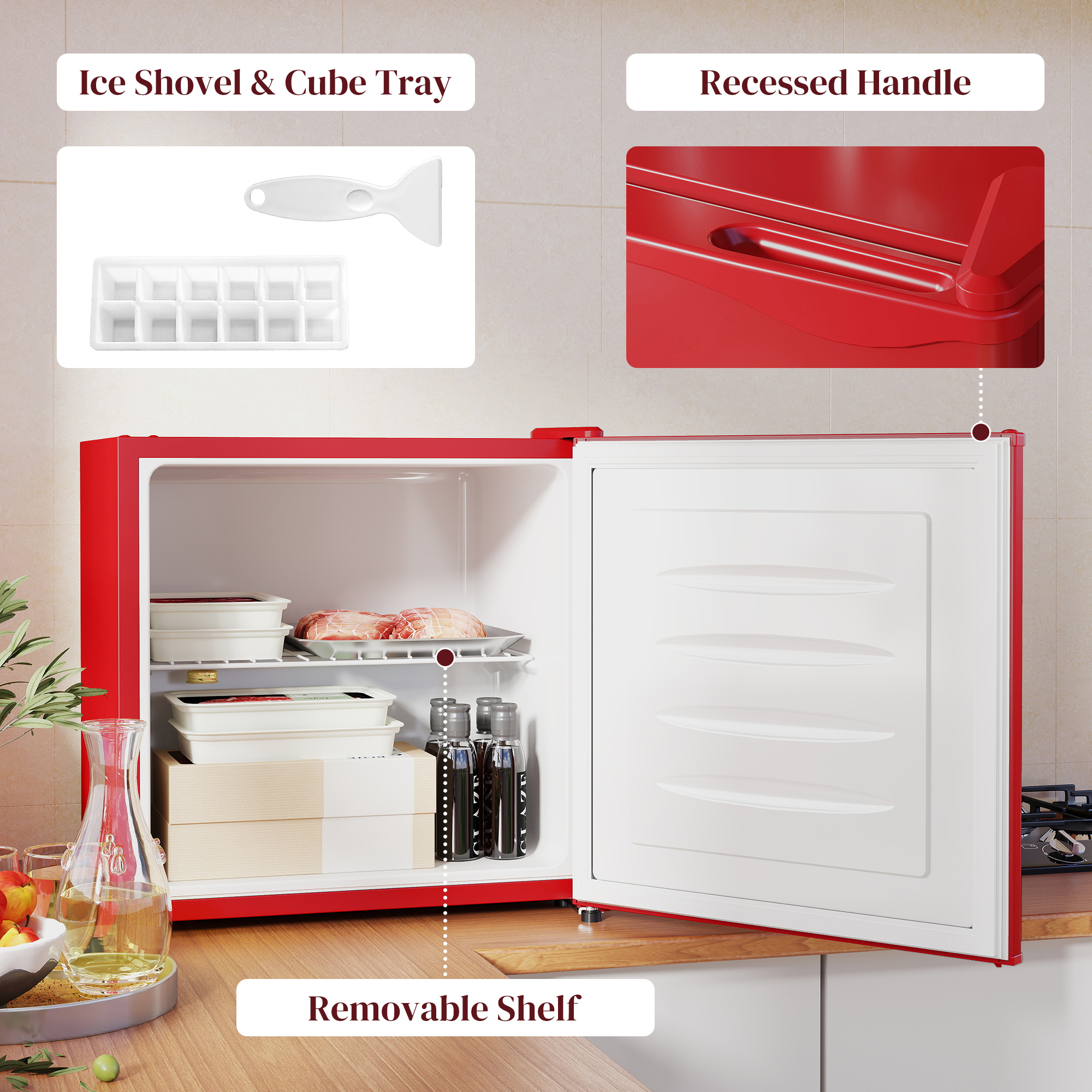  1.1 Cu.Ft Countertop Mini Freezer, Compact Upright Freezer with Removable Shelves, Red