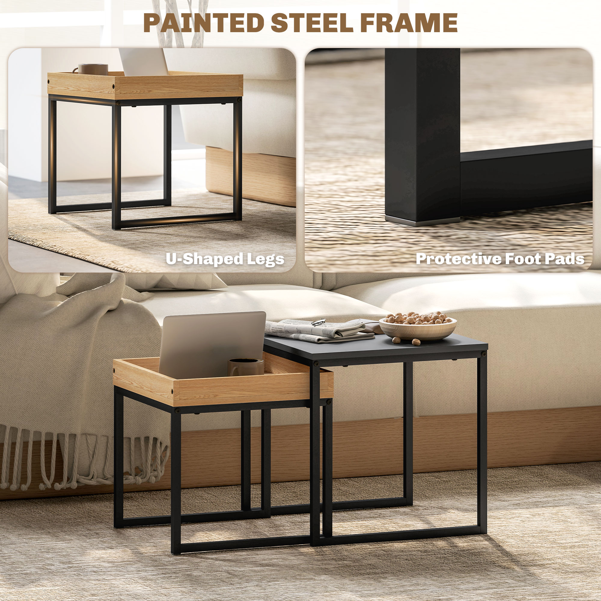 Set Of Two Boxy Nesting Tables - Black/Wood-Effect — image 3
