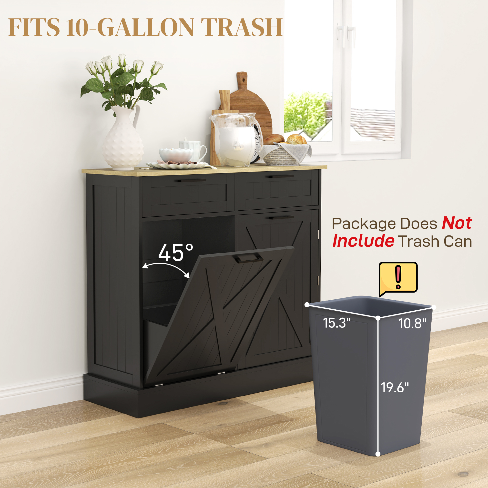 10 Gallon Farmhouse Kitchen Cabinet with Hidden Trash Can view 2