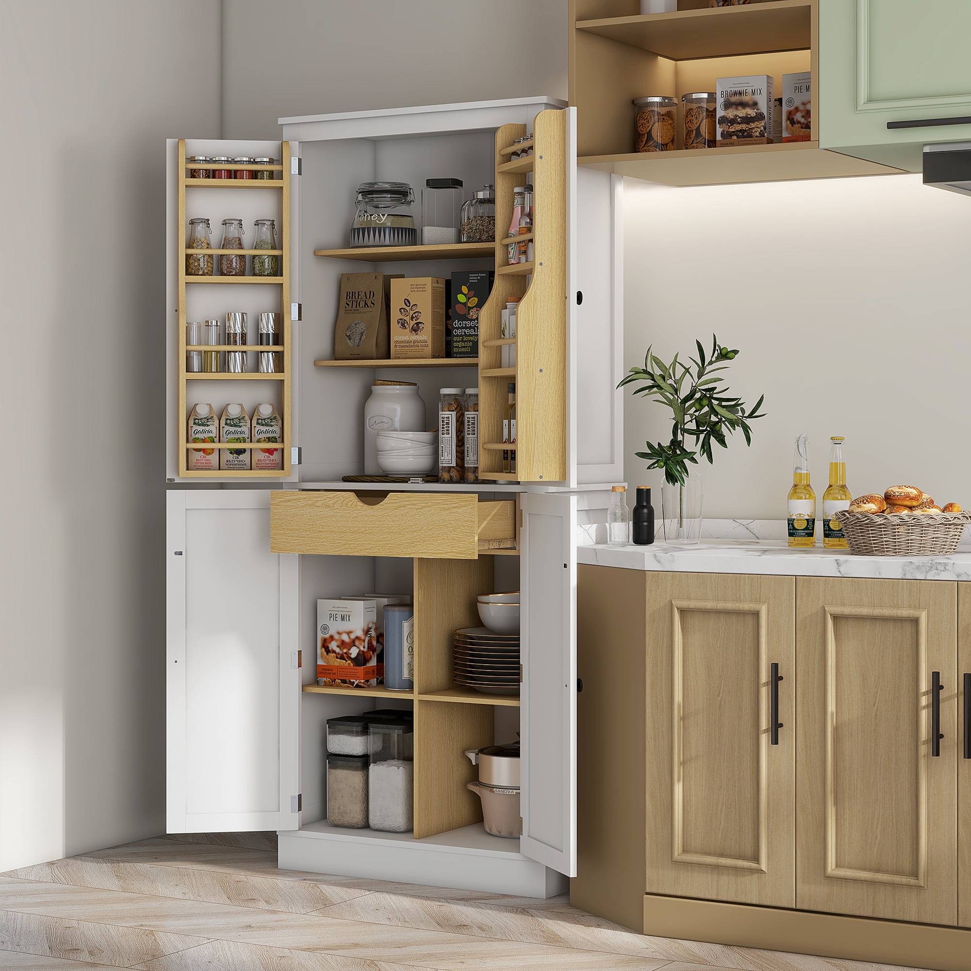 72" Kitchen Pantry Storage Cabinet