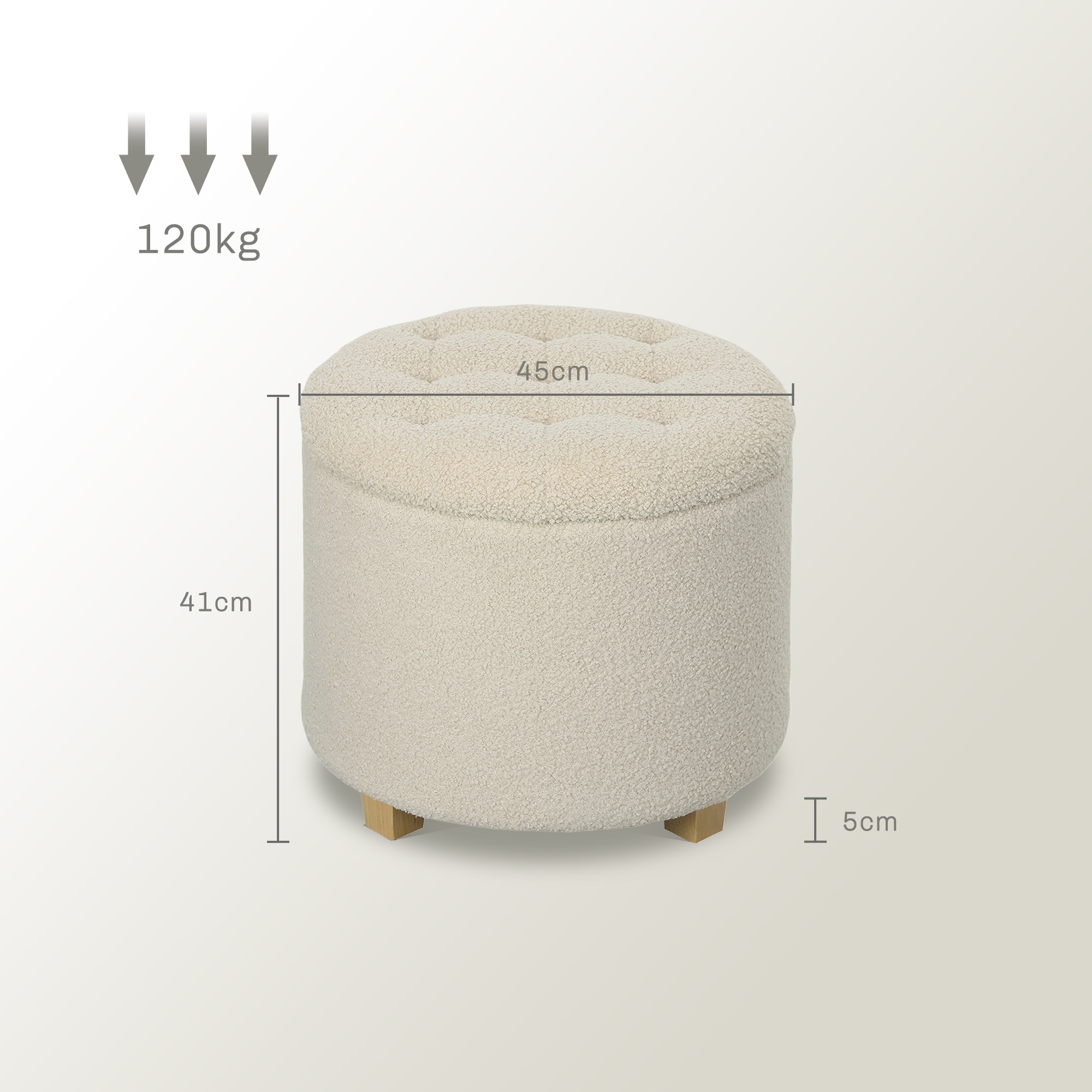 40.5L Teddy Fleece Storage Ottoman - Cream White — image 2
