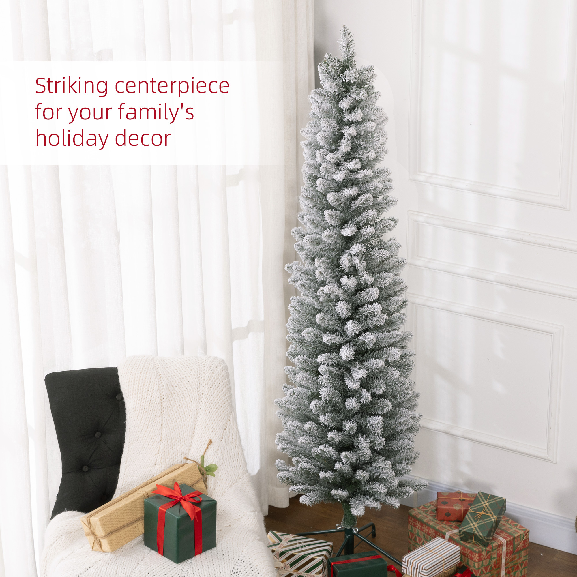 6ft Artificial Snowy Pencil Christmas Tree - White — image 4