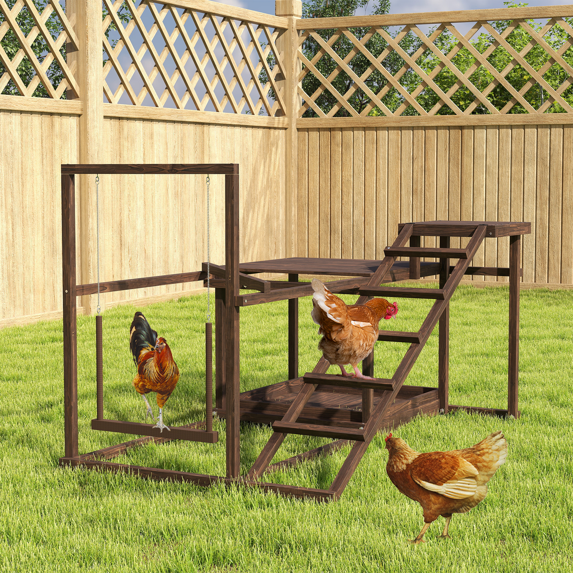 Chicken Perch with Swing, Roosting Bars & 2 Ladders for 4–6 Hens, Wooden