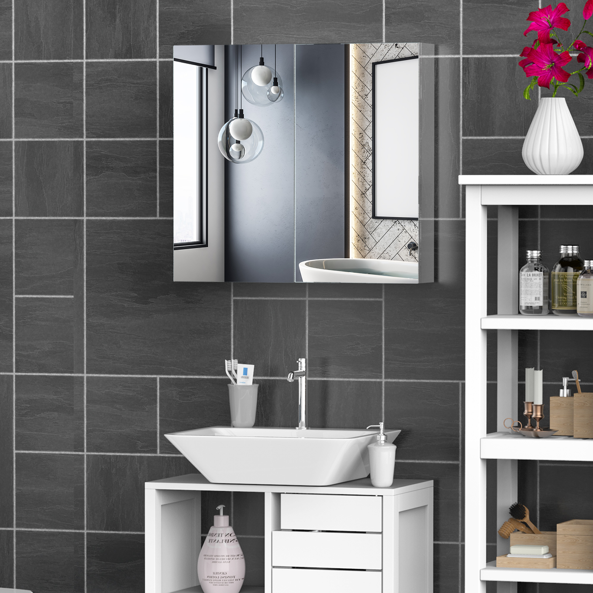 Bathroom Mirror Cabinet, Stainless Steel Wall Mounted Storage With Double — image 3