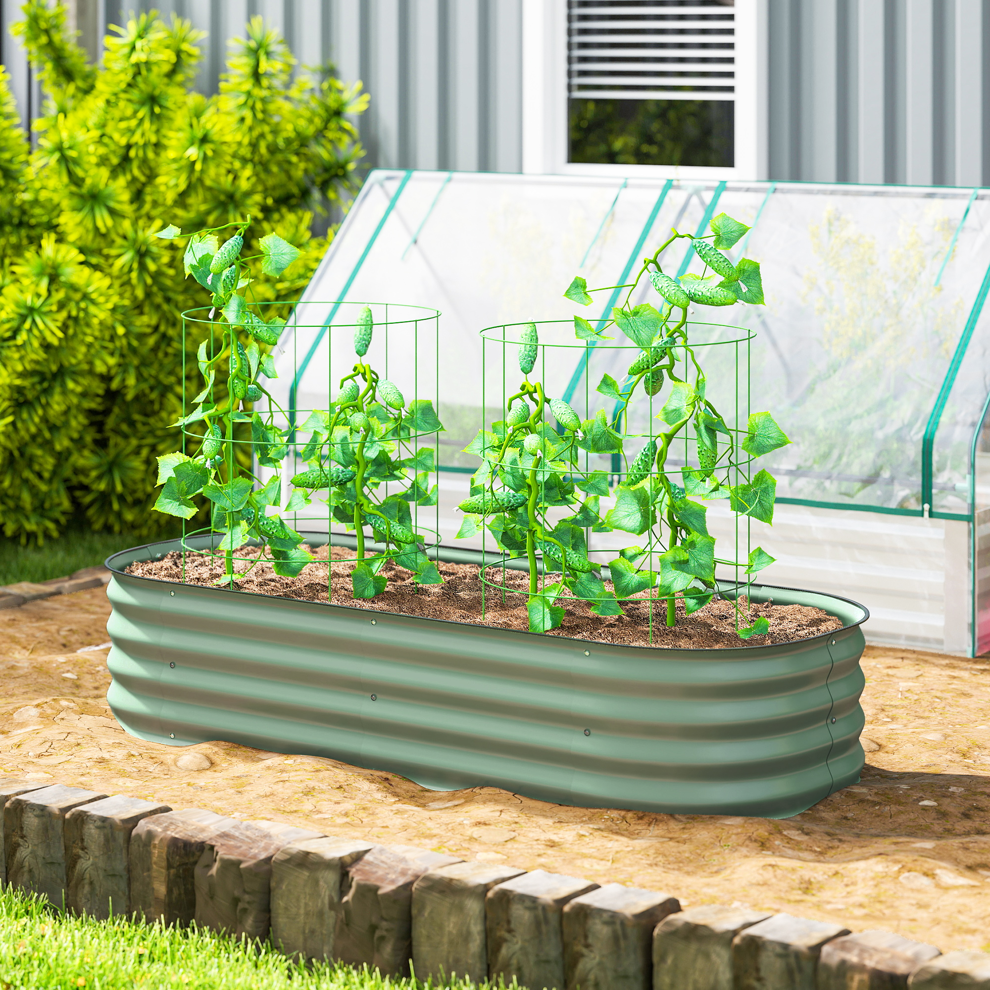 4.9 x 2 x 1 Galvanized Raised Garden Bed Kit, Metal Planter Box with Safety Edging, Green