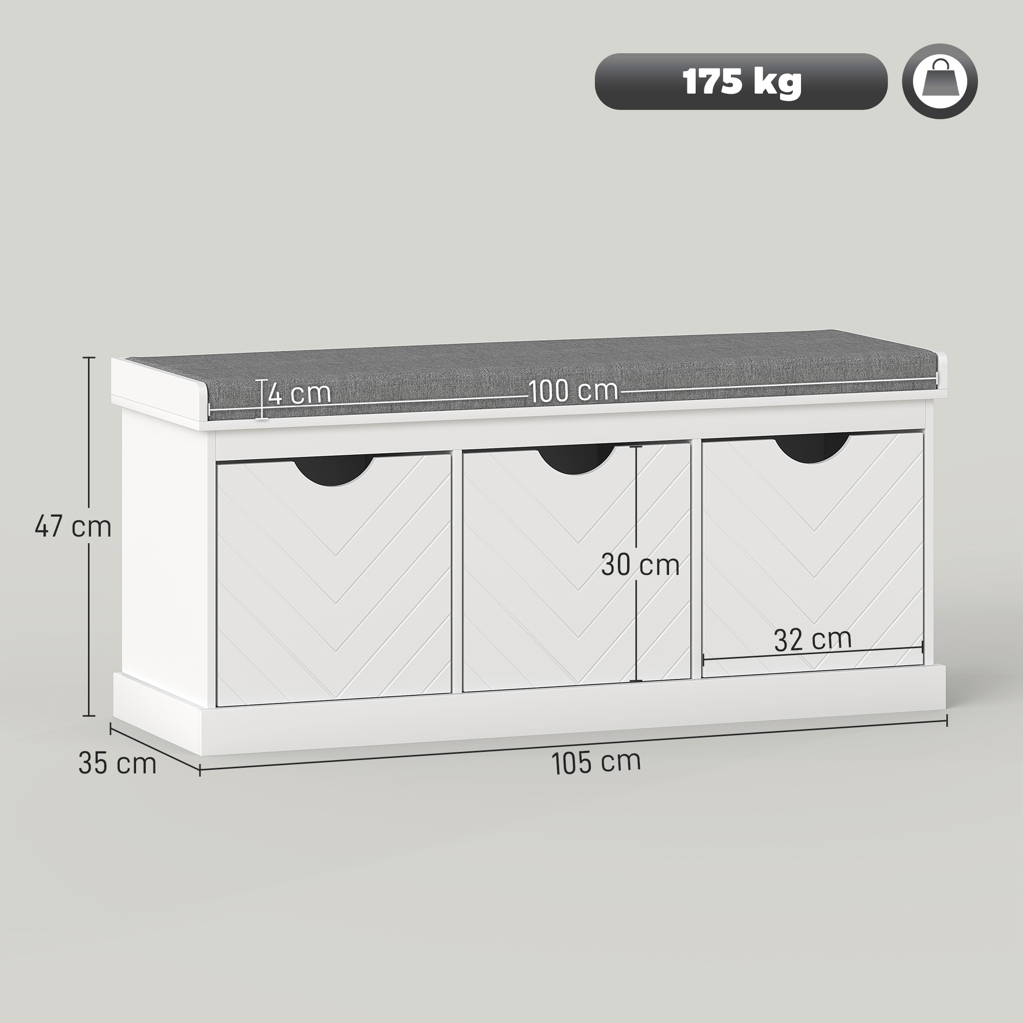 Three-Drawer Shoe Bench, With Seat - White — image 5