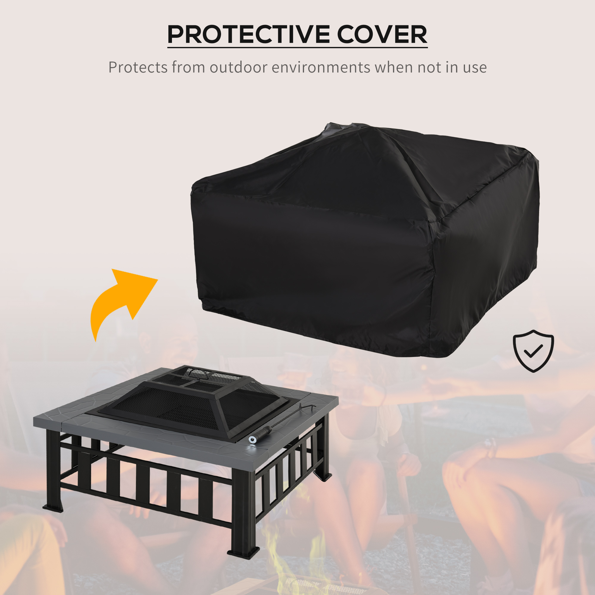  34" Outdoor Fire Pit Square Steel Wood Burning Firepit Bowl with Spark Screen, Waterproof Cover, Log Grate, Poker for Backyard, Camping, BBQ, Bonfire
