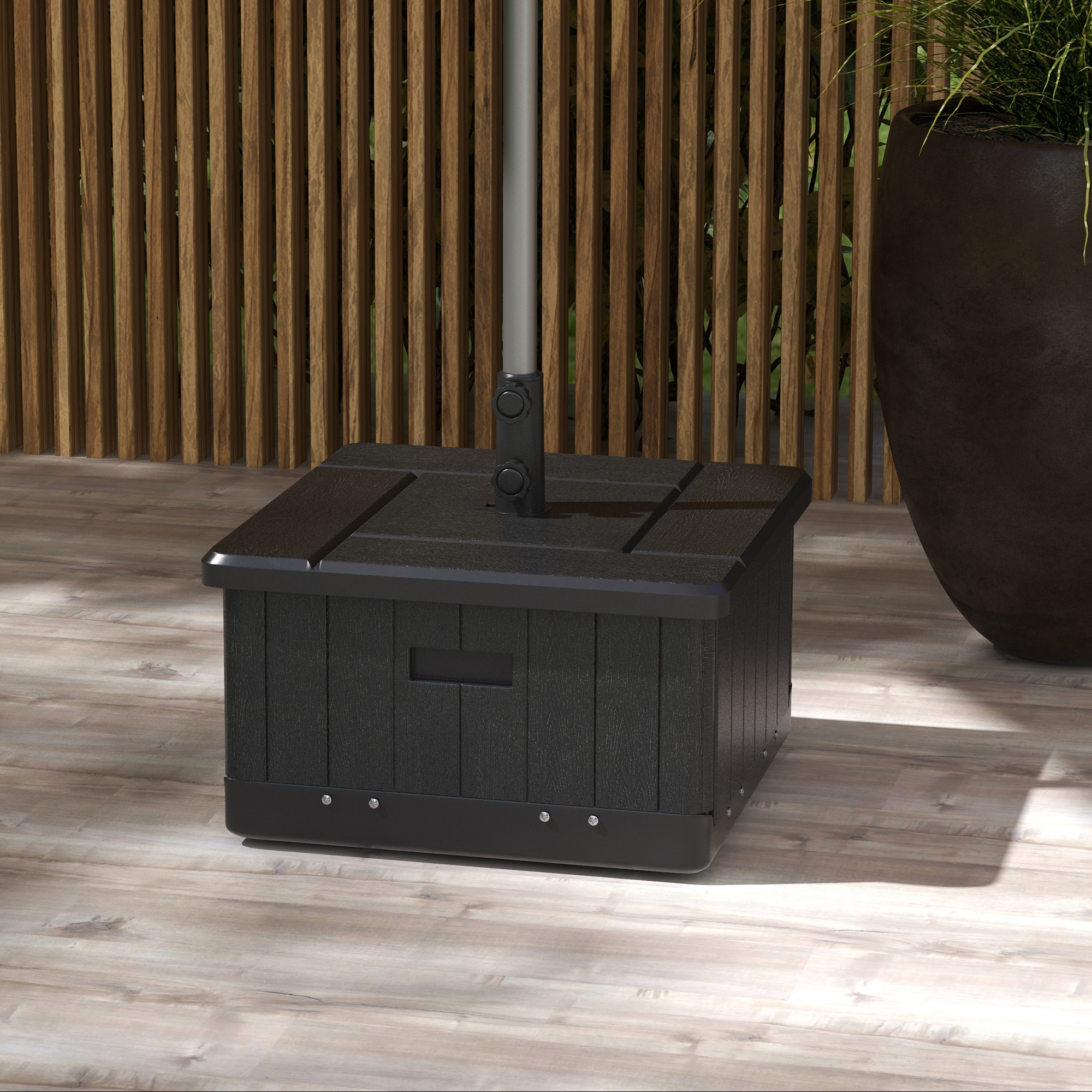3-in-1 Outdoor Umbrella Base with Wheels and Handles, End Table, Flower Box Planter with Hole, 175 lbs. Capacity, Black - Image 5