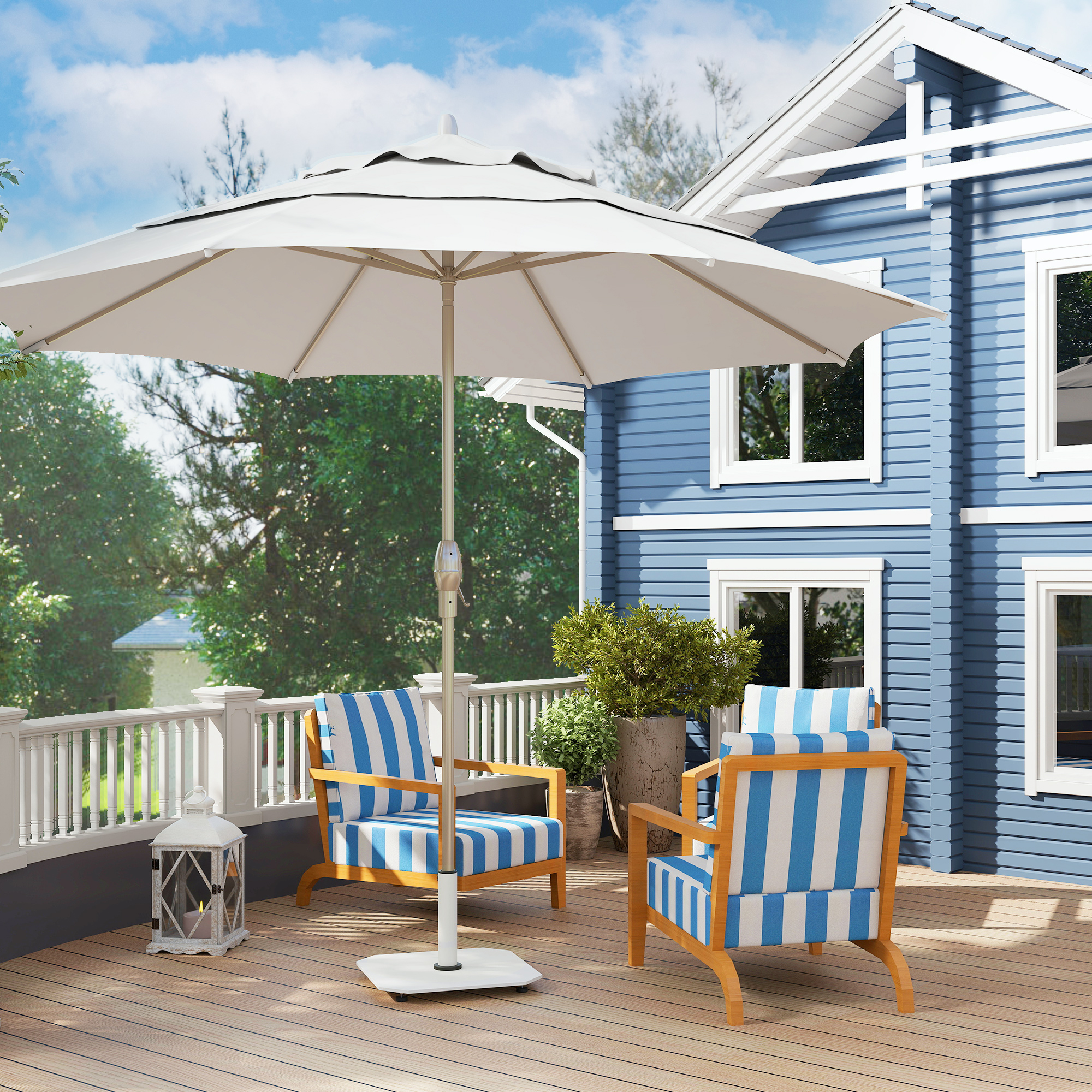 Square Patio Umbrella Base, 41 lbs Metal Umbrella Stand Base with Adjustable Foot Pads, Heavy Duty Patio Umbrella Holder for 1.3″/1.5″/1.9″ Umbrella Poles for Outdoor, Lawn, Poolside, White