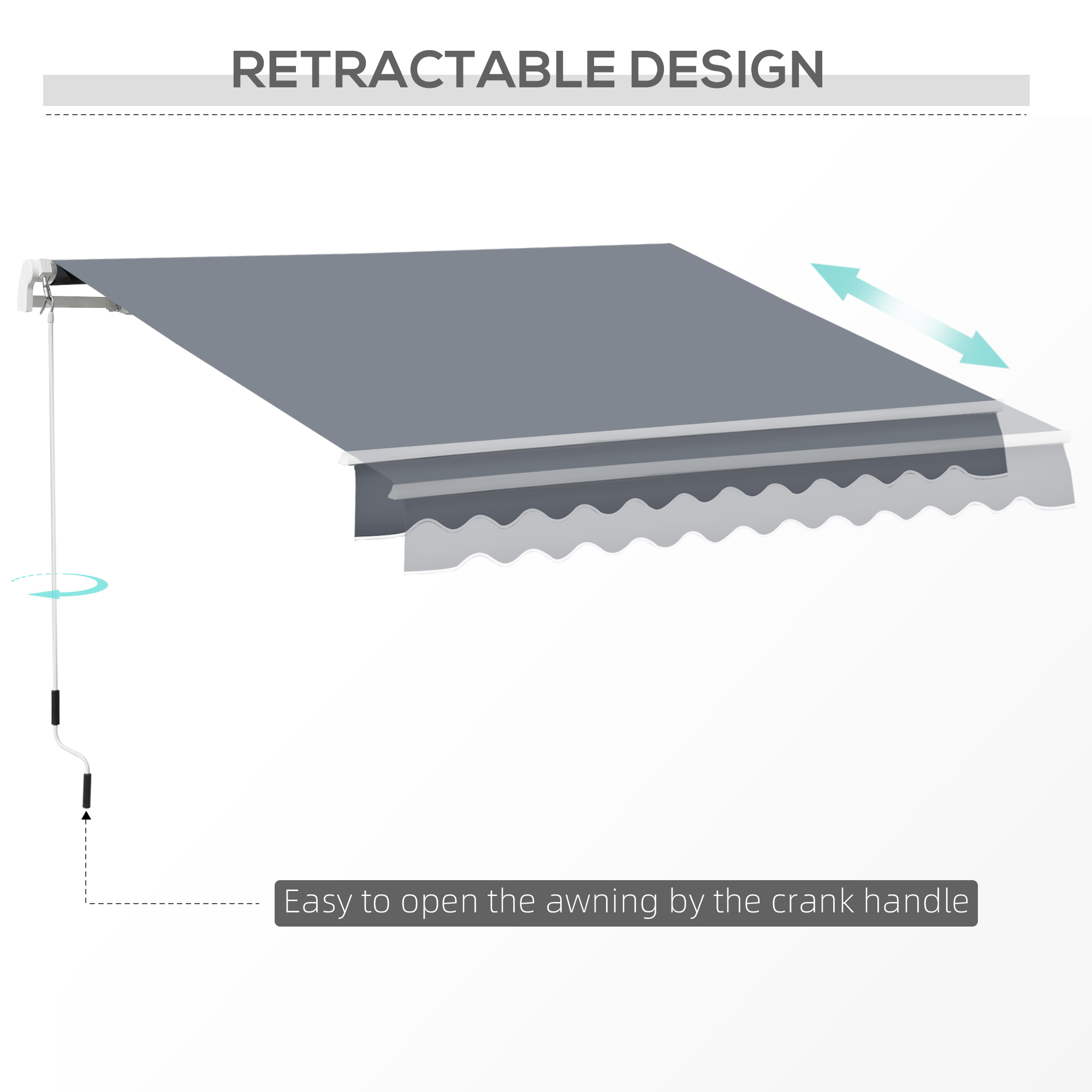 10' x 8' Patio Awning, Manual Retractable Sun Shade with UV Protection and Easy Crank Opening, Dark Gray - Image 3