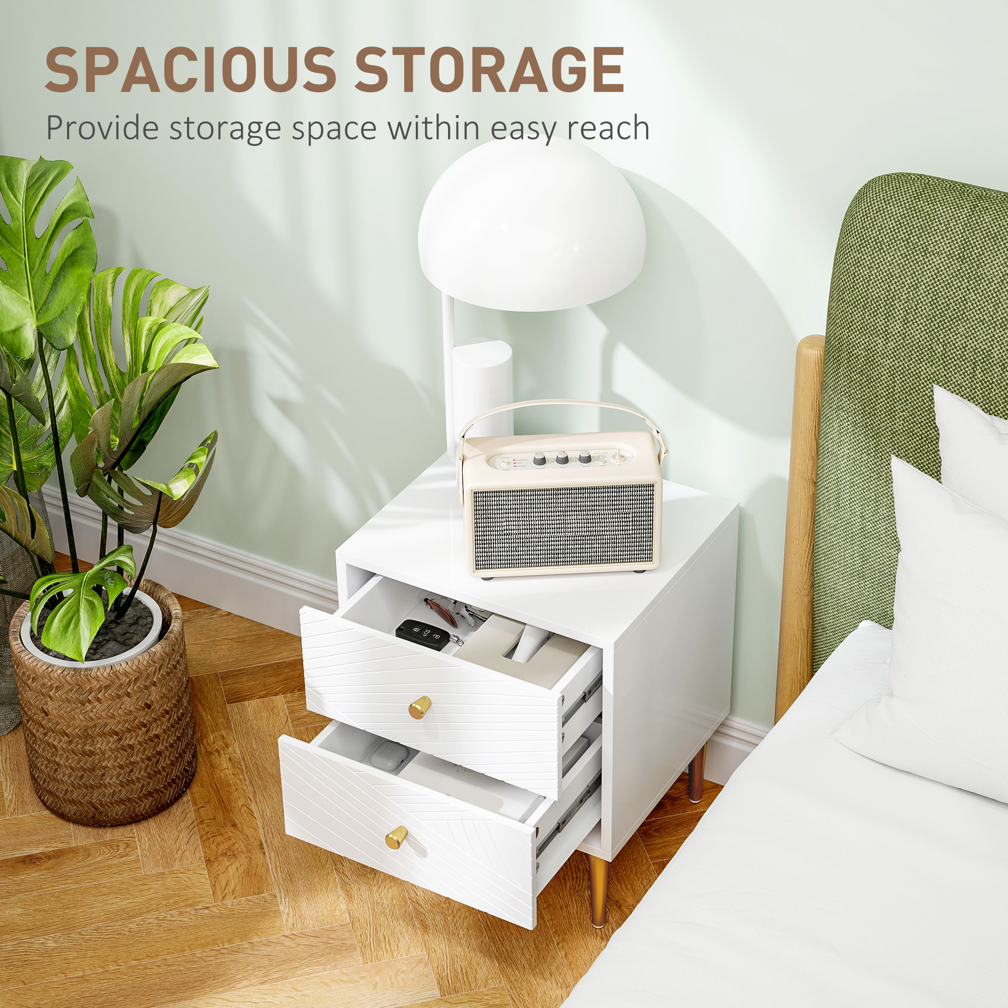 Elegant Two-Drawer Bedside Table - White Gold-Tone — image 2