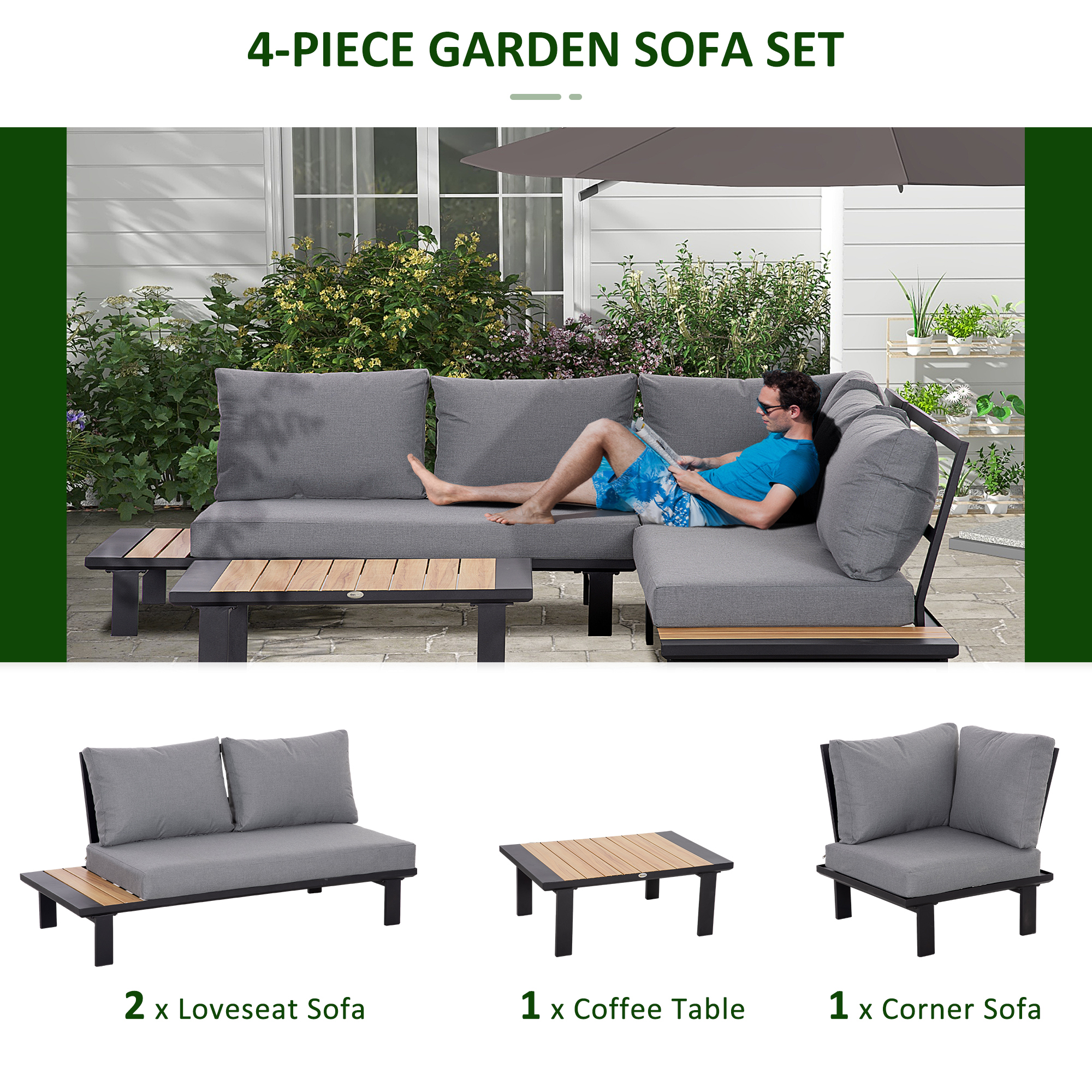 Transform Your Patio with this 4-Piece Aluminium Corner Sofa Set