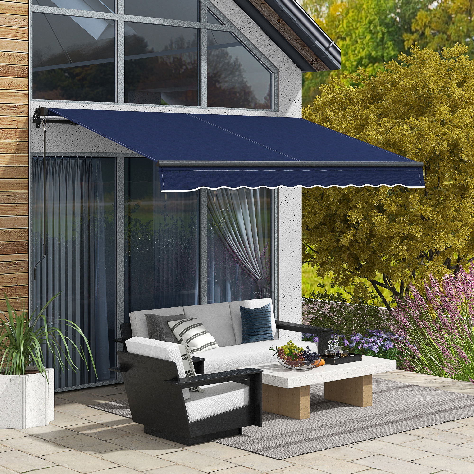 8 x 6.5 Retractable Awning, 280gsm UV Resistant Sunshade Shelter for Deck, Balcony, Yard, Blue
