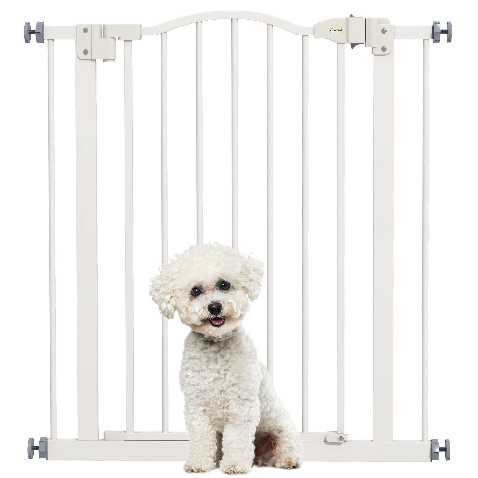 PawHut Metal 74-80cm Adjustable Pet Gate Safety Barrier W/ Auto-Close Door White - Image 1