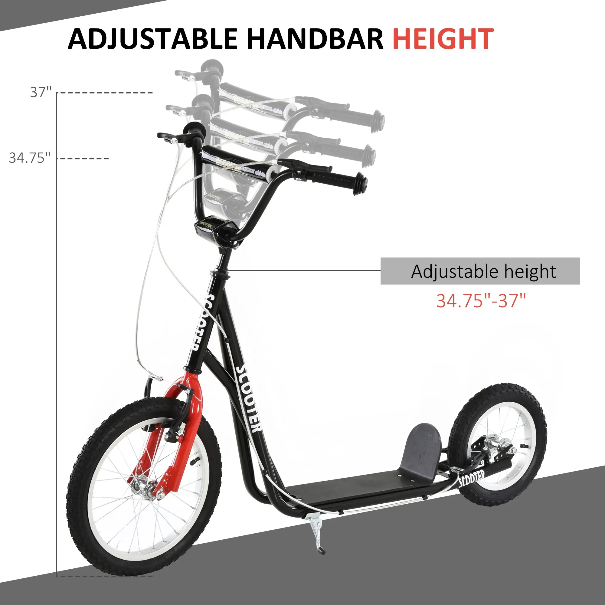 Teens Youth Scooter Ride On Toy with Adjustable Handlebar, Dual Brakes, and Inflatable Wheels For Kids 5+ - Black