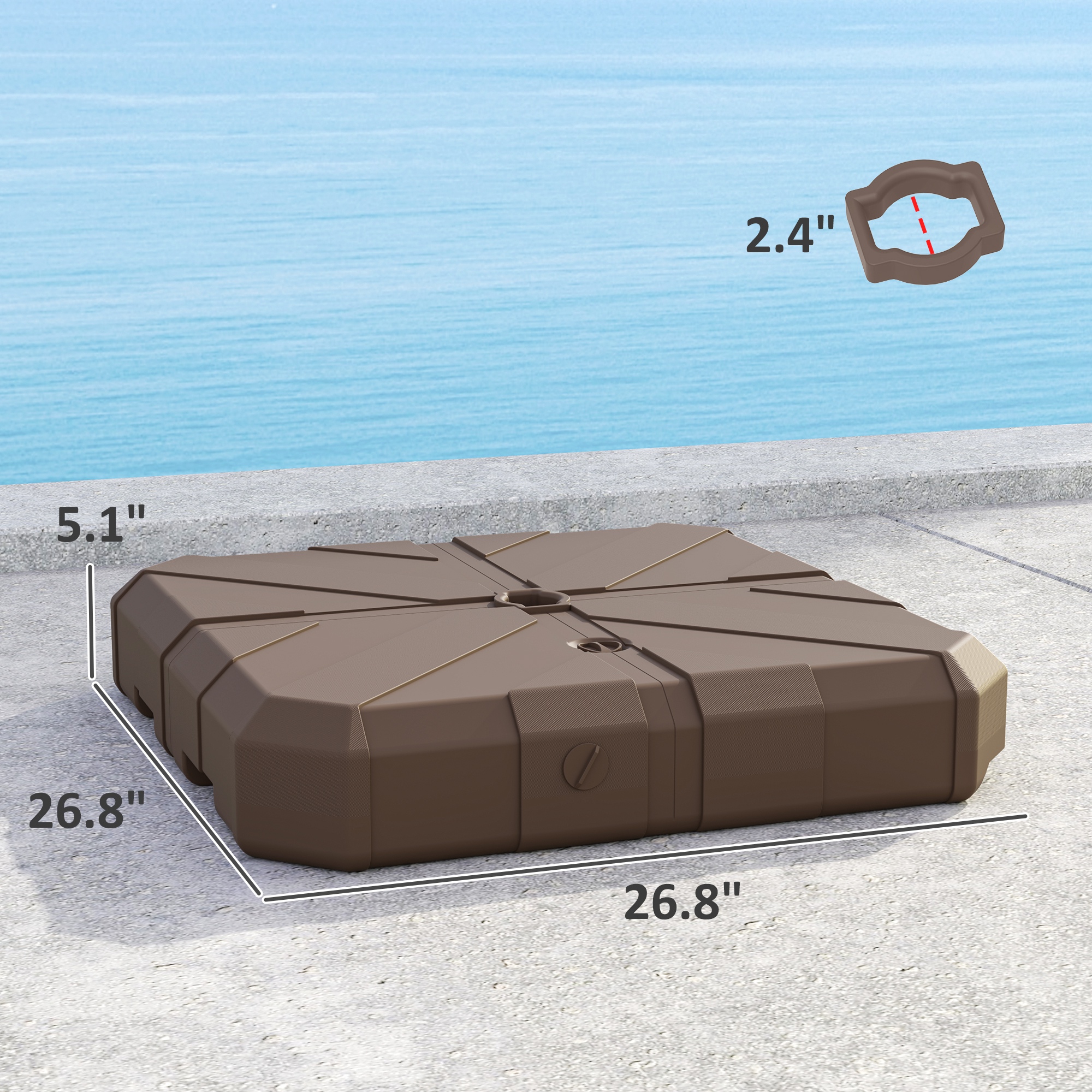 Square Patio Umbrella Base, Cantilever Offset Umbrella Base Heavy Duty Outdoor Umbrella Stand Base, Filled Up to 143lbs with Stand or 130lbs with Water for Garden Poolside, Brown