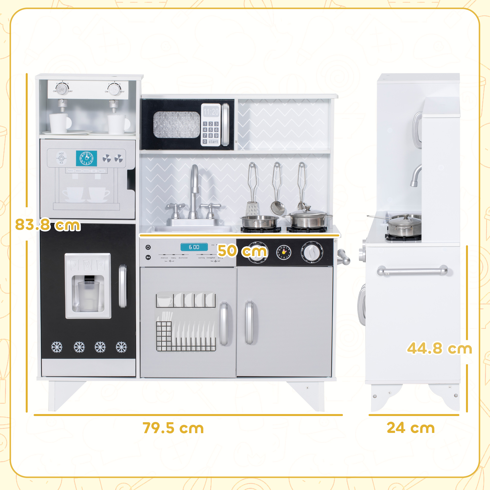 Kids Play Kitchen With Sound, Ice/Coffee Maker, Utensils, Microwave, Stainless — image 4