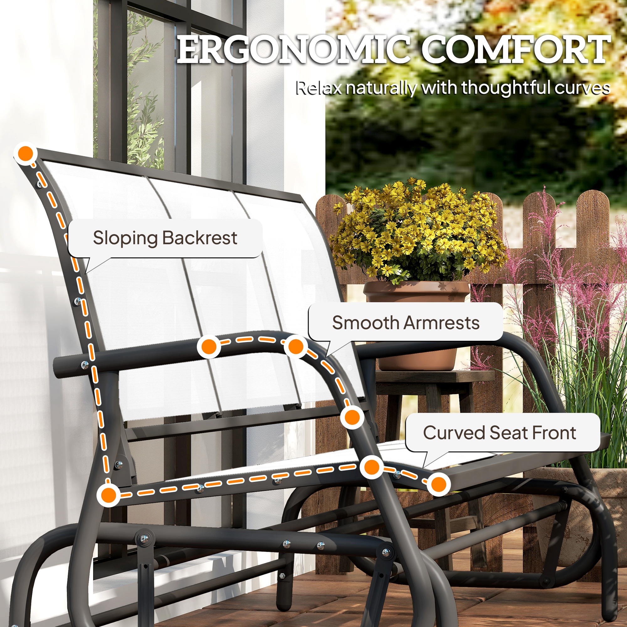 3-Person Outdoor Patio Glider Bench, Porch Glider Swing with 3 Seats, Breathable Mesh Fabric, Metal Frame, Cream White