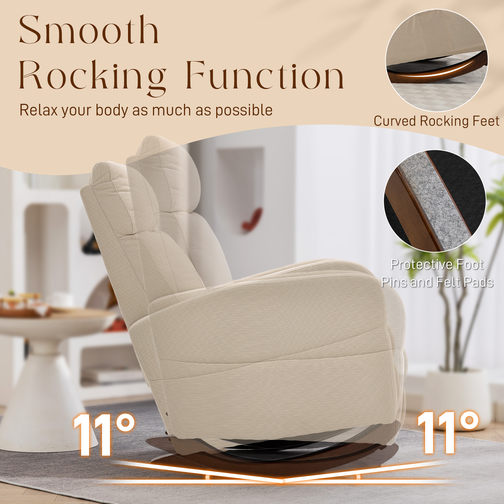 Corduroy Rocking Armchair - Beige — image 3