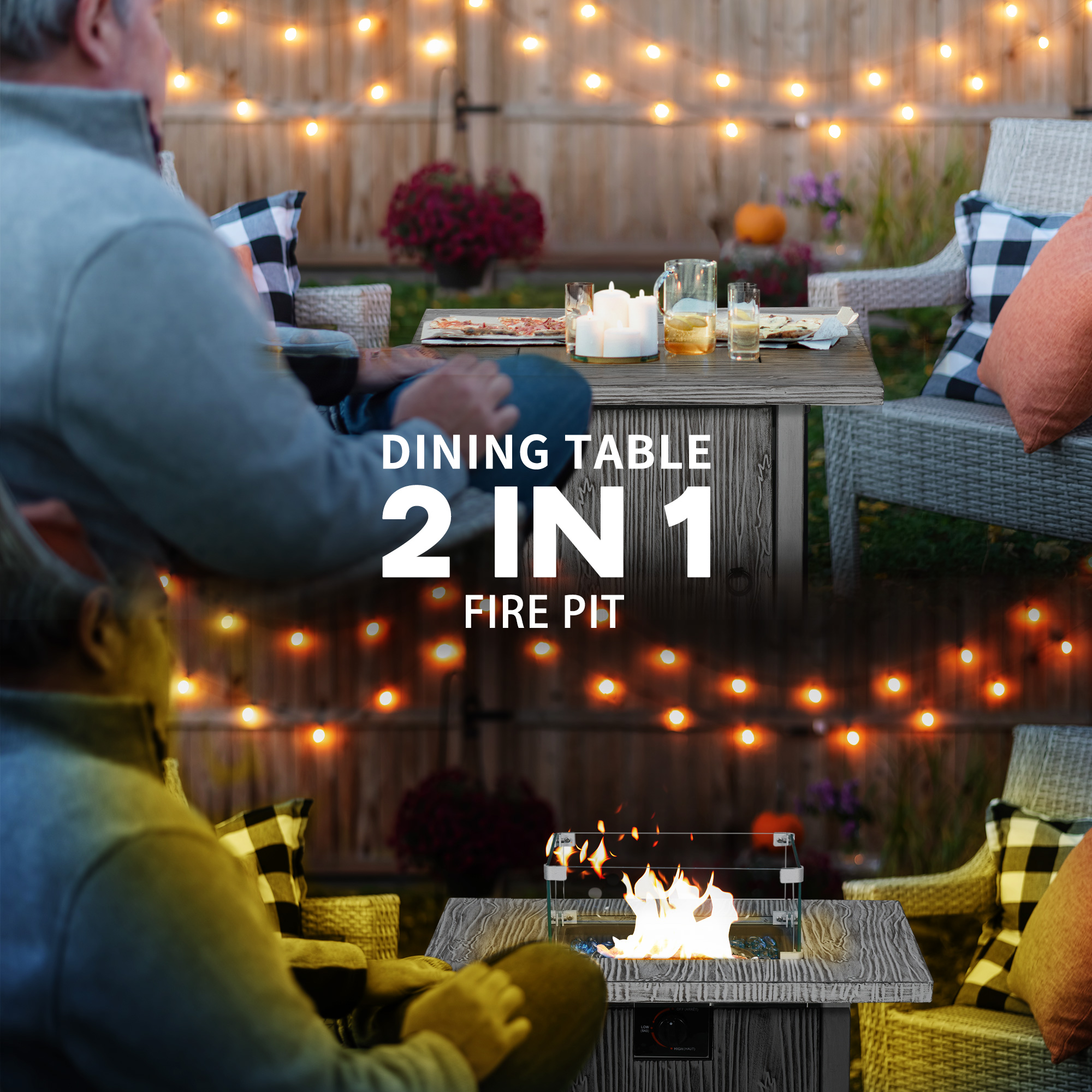 71cm 50,000 BTU Gas Fire Pit Table With Cover And Glass Screen - Grey — image 2