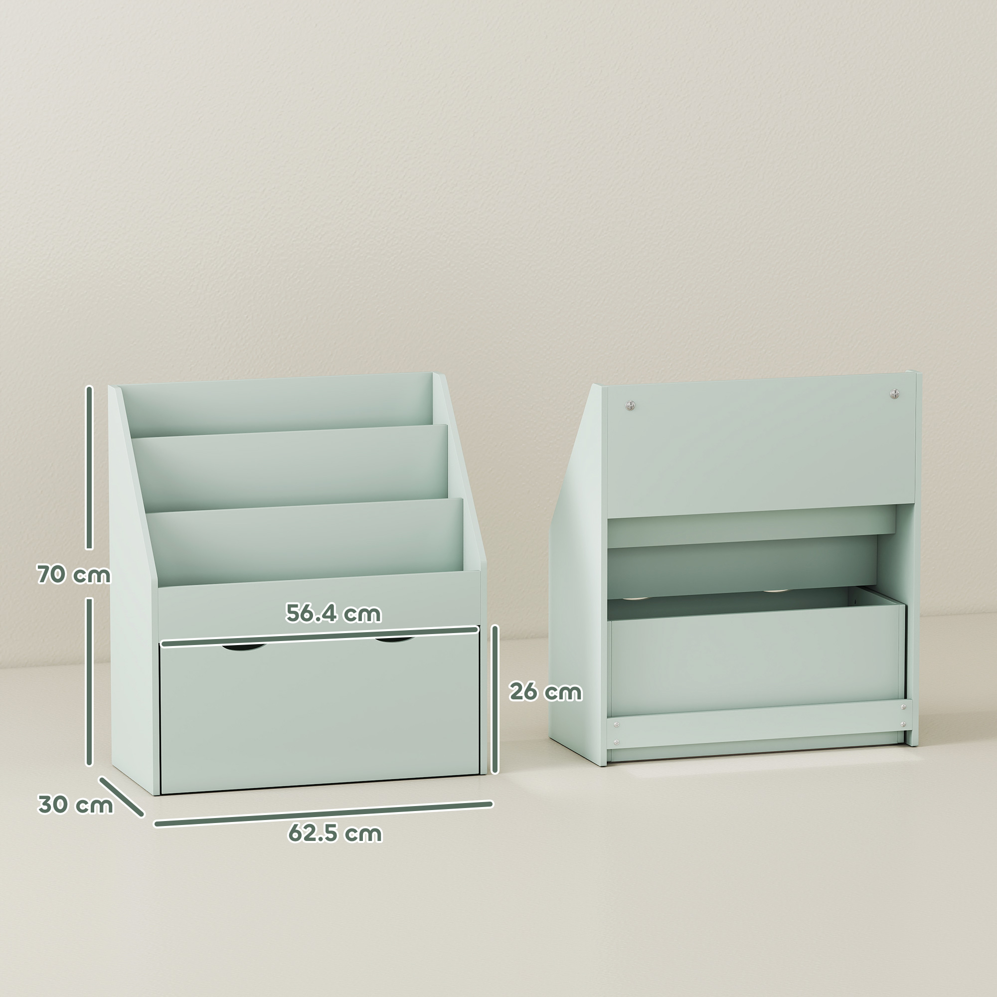 Bookcase For Kids With Shelves, Drawer, Bedroom, Playroom, Green — image 5
