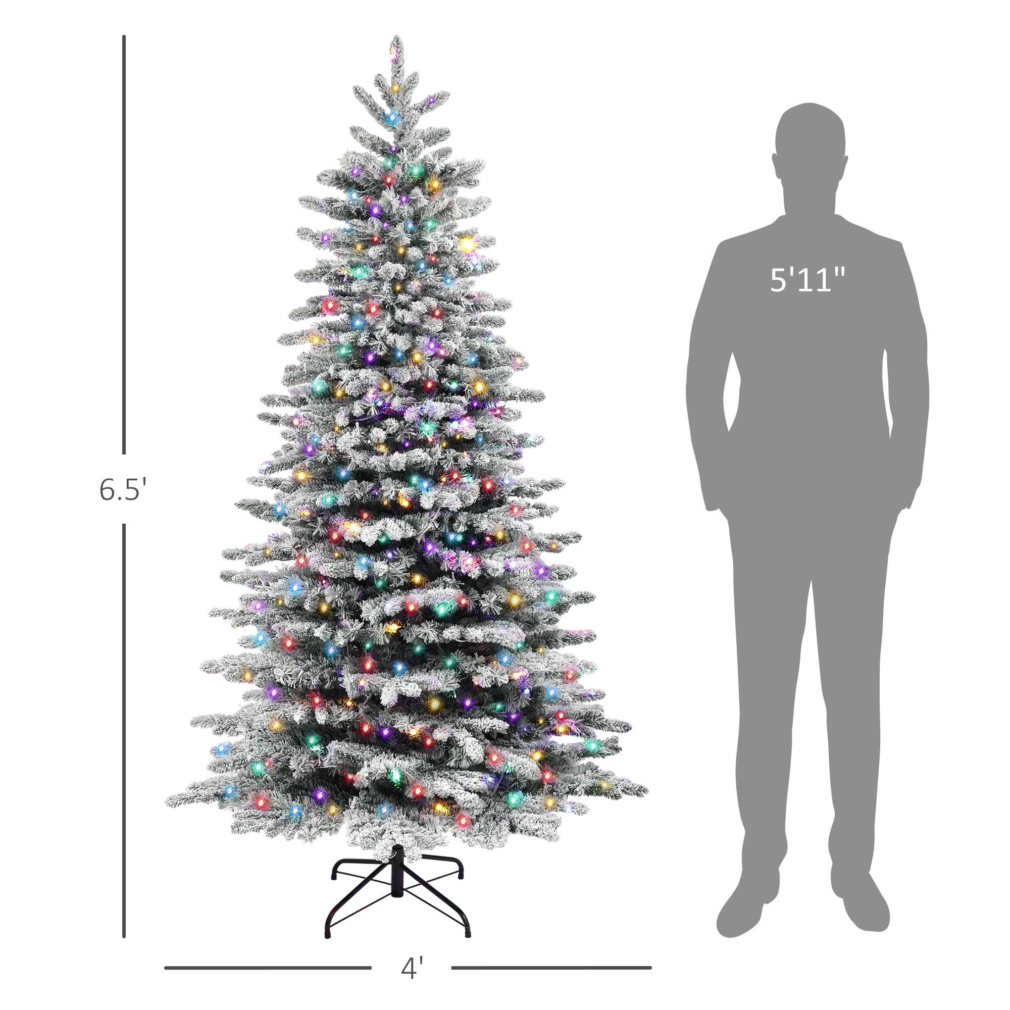  6.5ft Snow Flocked Artificial Christmas Tree, Pre-Lit Christmas Tree with 400 LED Lights and 990 Branch Tips, Green