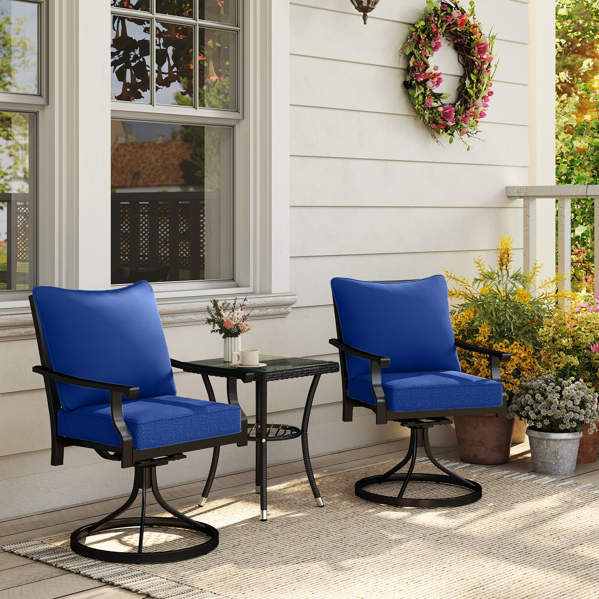 4 Patio Chair Cushions with Seat & Backrest, Fade Resistant Seat Replacement Cushion Set, Navy Blue