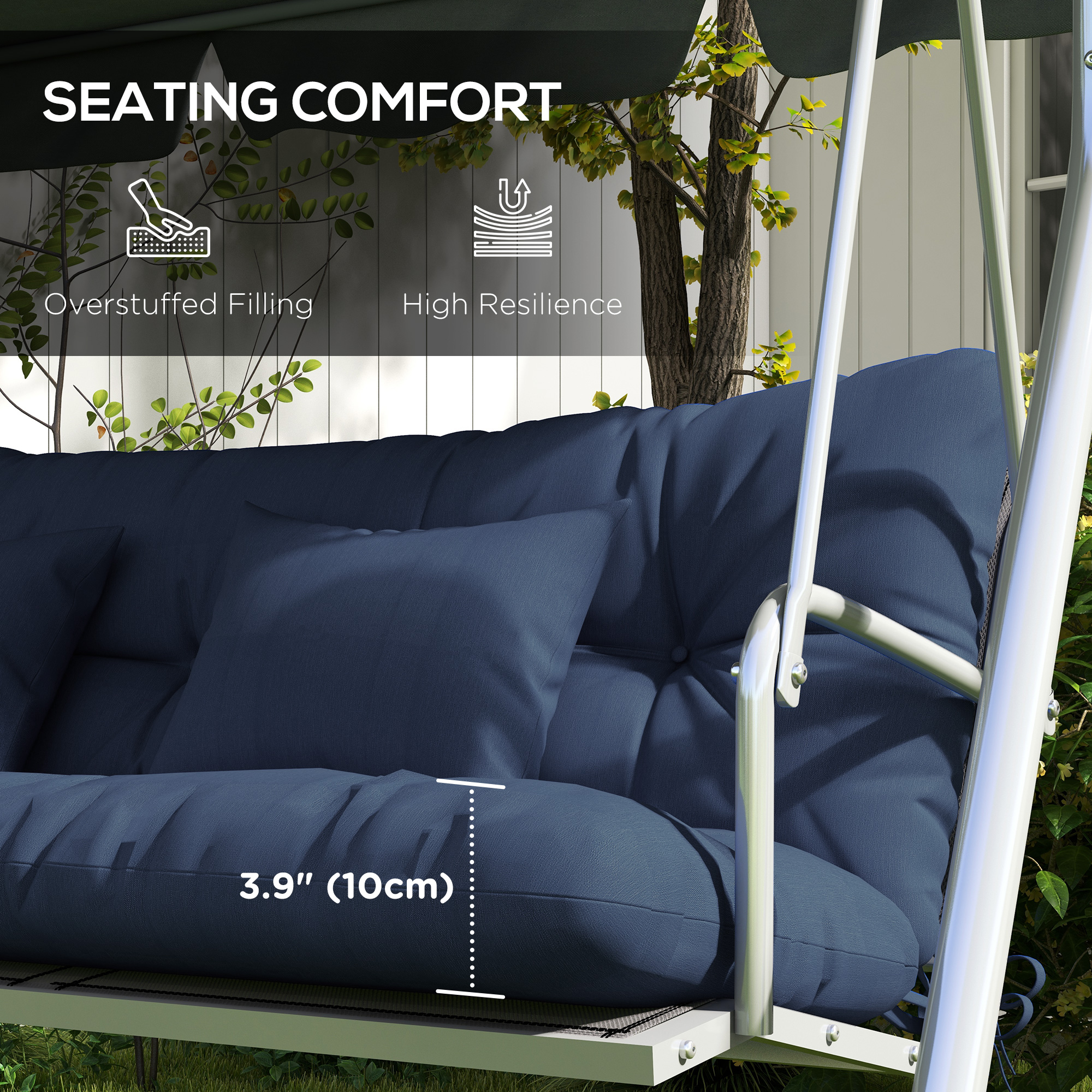  59" Tufted Bench Cushions & Throw Pillows, Replacement Bench Seat Pad, Back & 2 Pillows for Outdoor Furniture, Navy Blue