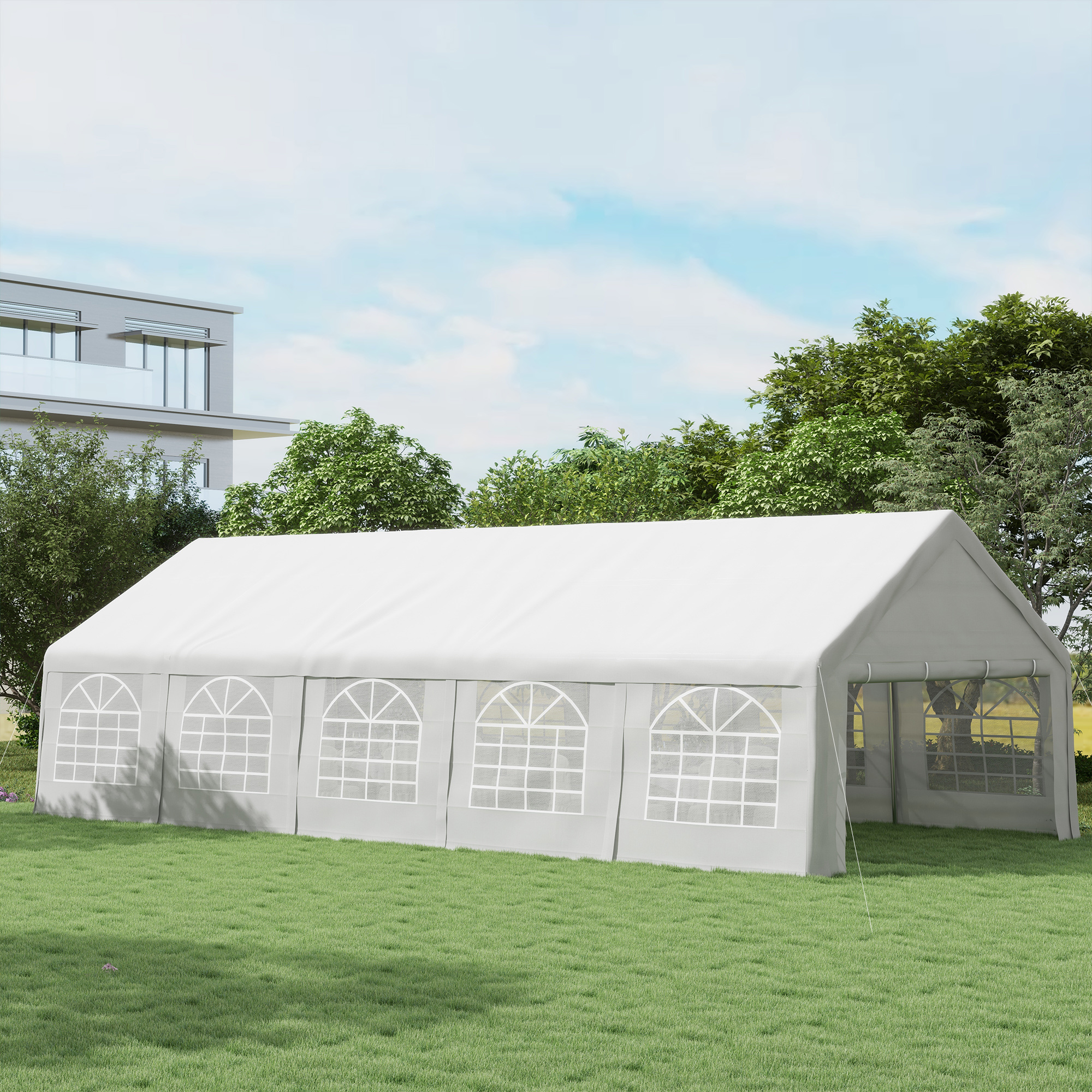 32x16 Outdoor Canopy Tent Heavy Duty Carport Tent with Cathedral Window Design for Party & Wedding, Removable Sidewalls, White