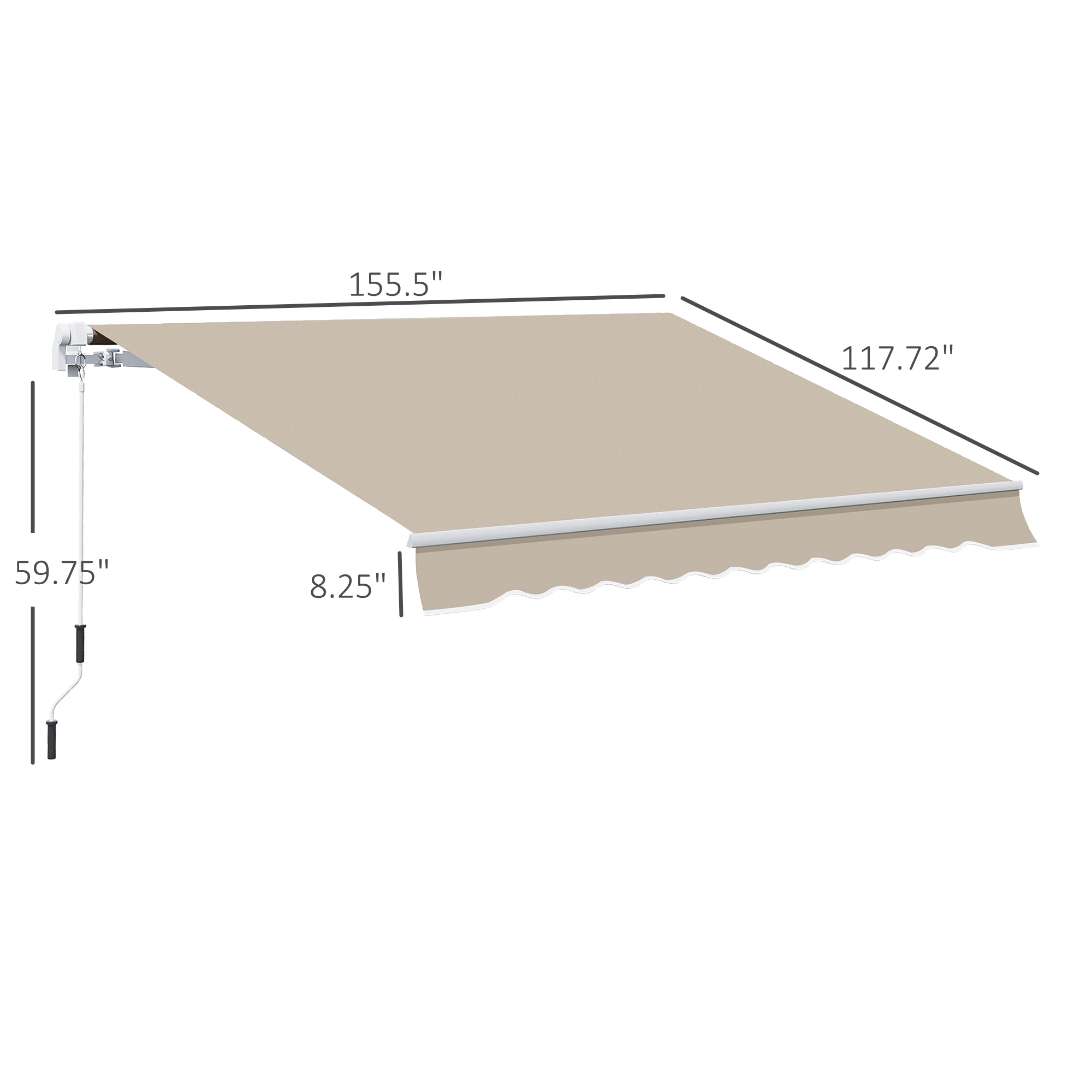 12′ x 10′ Retractable Awning Patio Awnings Sun Shade Shelter with Manual Crank Handle, 280g/m² UV & Water-Resistant Fabric and Aluminum Frame for Deck, Balcony, Yard, Cream White