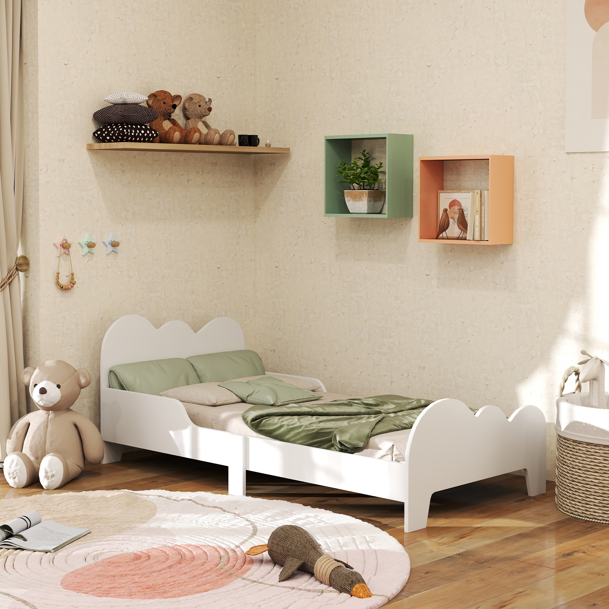 Cloud-Themed Toddler Bed Frame With Safety Rails, 143.5 X 74.5 X 56cm — image 5