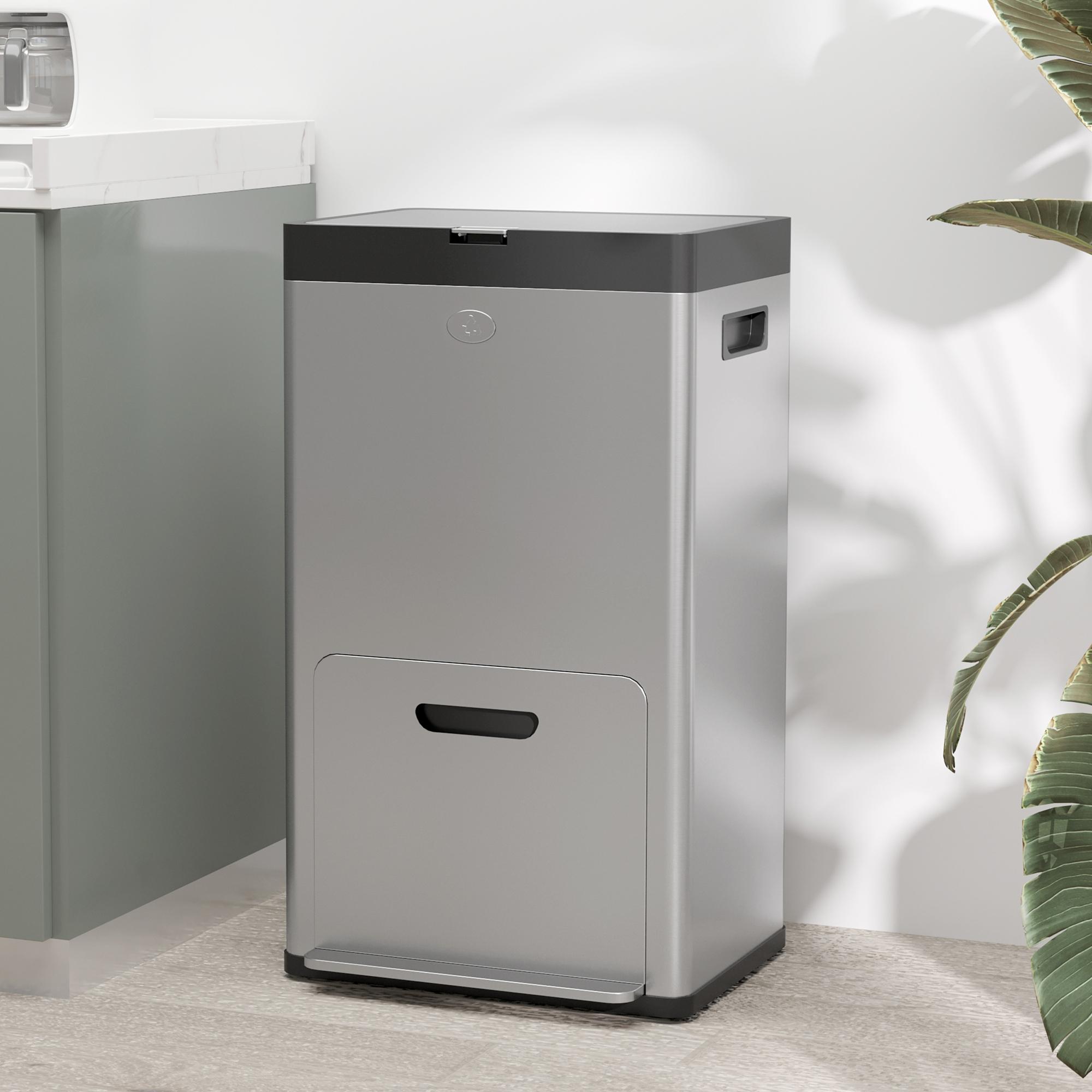 56L Triple Compartment Stainless Steel Kitchen Bin, With Deodoriser Holders — image 3